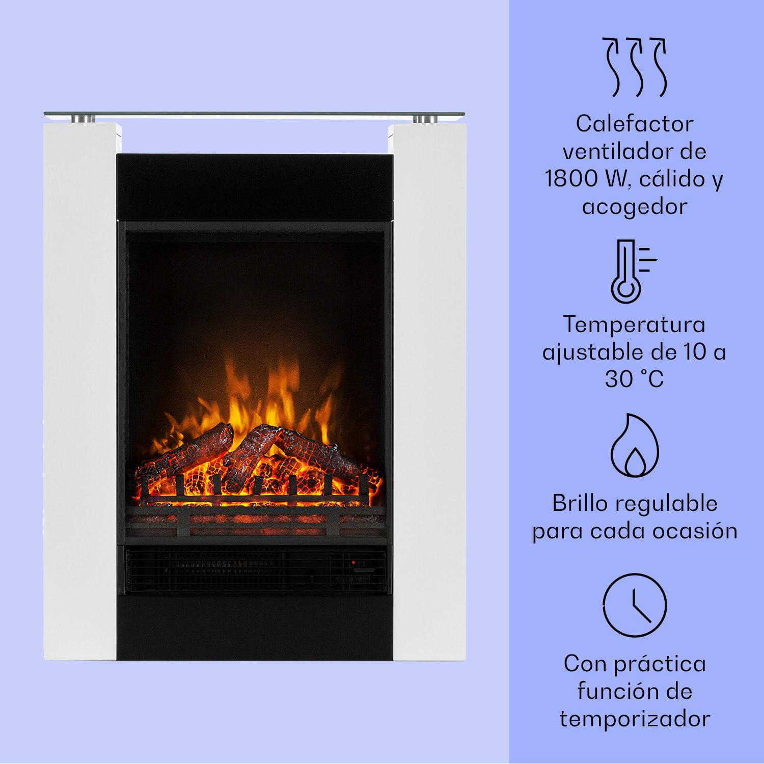   Studio 5 Calentador eléctrico de chimenea 900/1800 W con mando a distancia No | Blanco