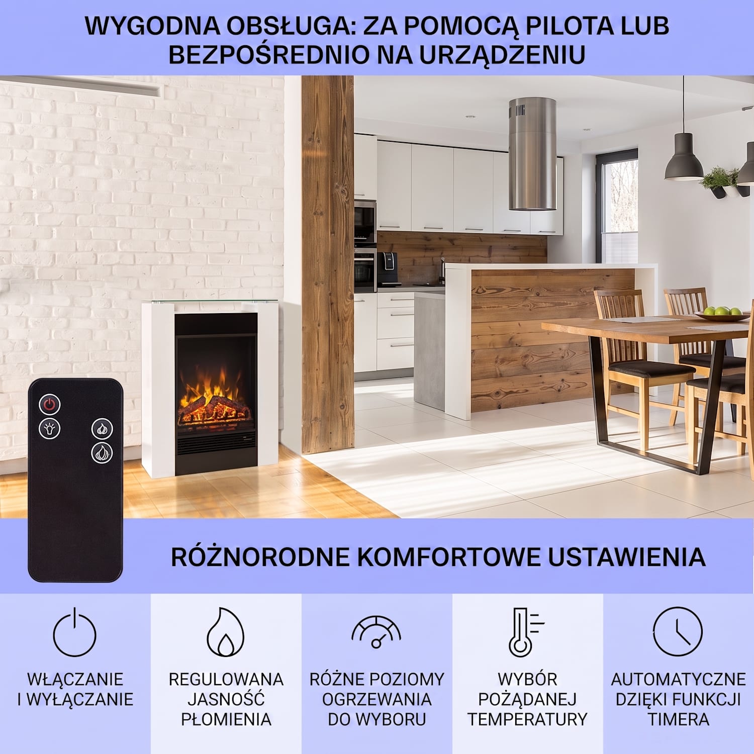 Studio-5, kominek elektryczny, termowentylator, 900/1800 W, pilot zdalnego sterowania, biały NIE | Biały