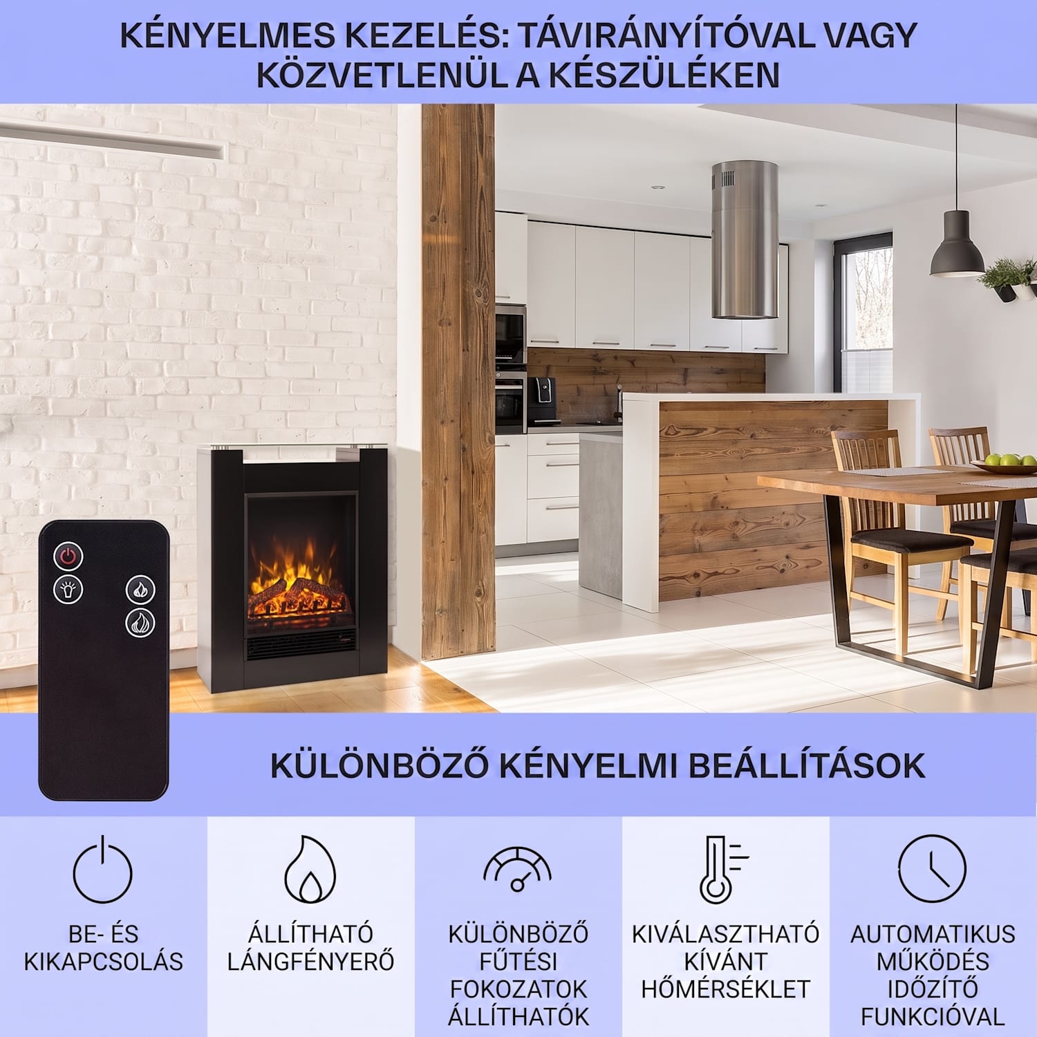 Studio-5, elektromos kandalló, forrólevegős ventilátor, 900/1800 W, távirányító, fekete nem | Fekete