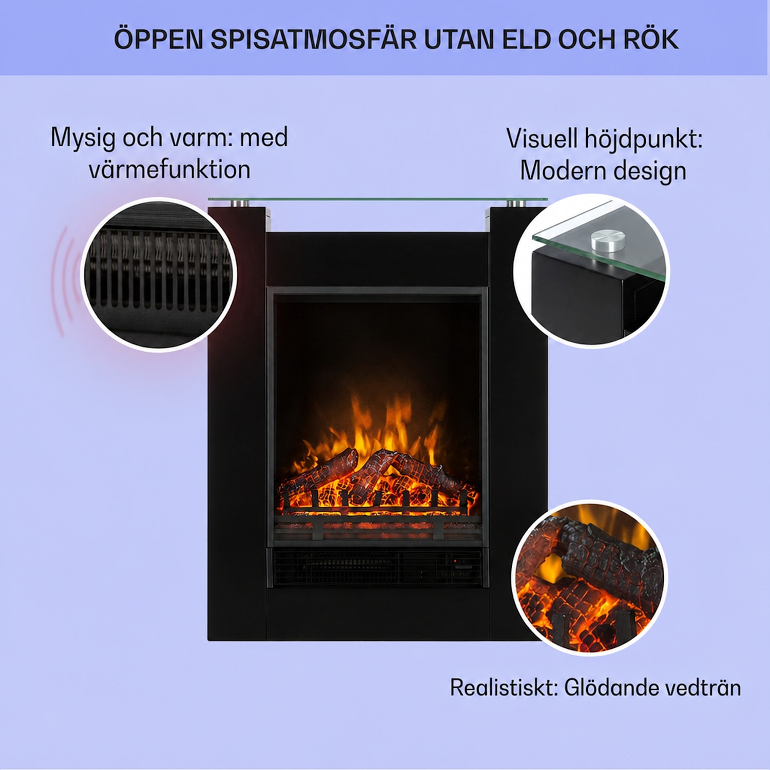  Studio 5 elektrisk braskamin värmefläkt 900/1800 W fjärrkontroll inga | Svart