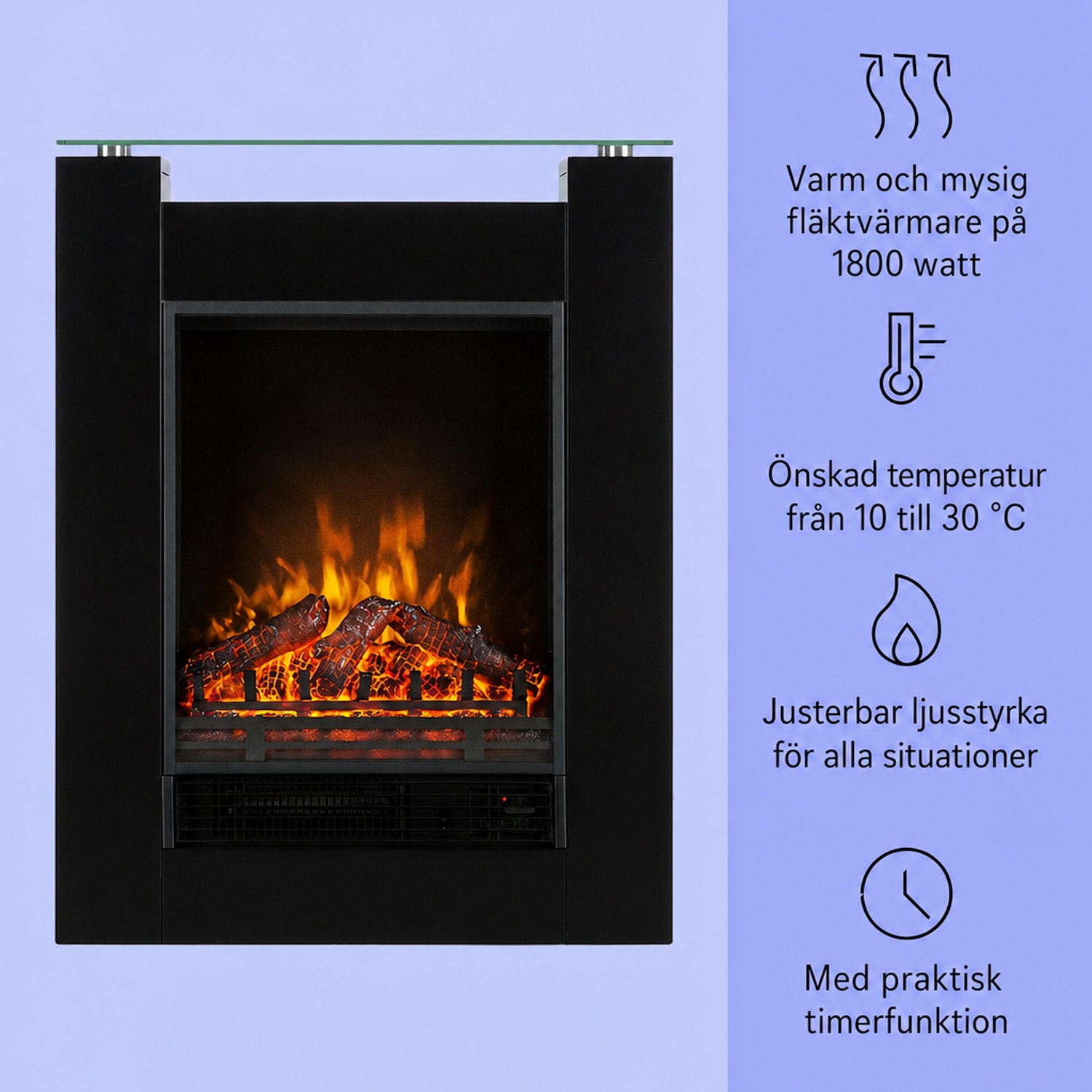  Studio 5 elektrisk braskamin värmefläkt 900/1800 W fjärrkontroll inga | Svart