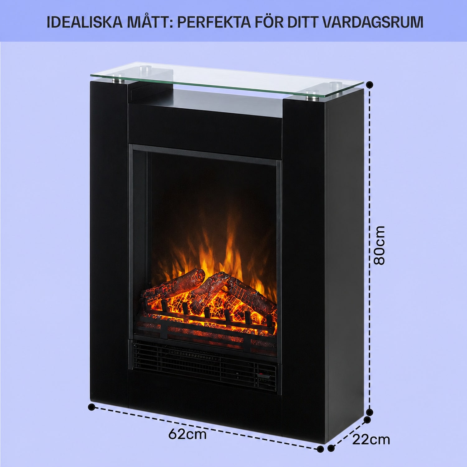  Studio 5 elektrisk braskamin värmefläkt 900/1800 W fjärrkontroll inga | Svart