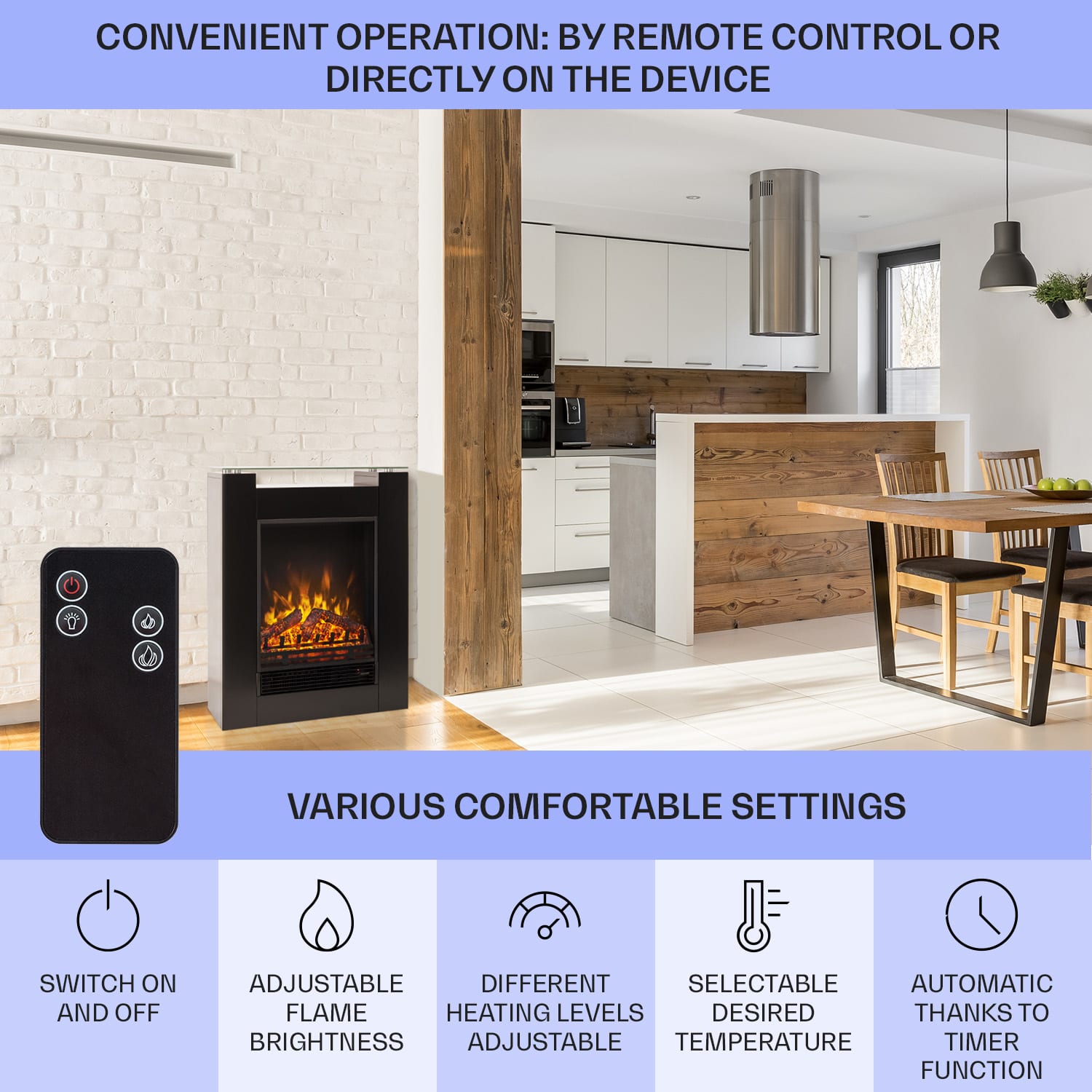 Studio-5, elektromos kandalló, forrólevegős ventilátor, 900/1800 W, távirányító, fekete nem | Fekete