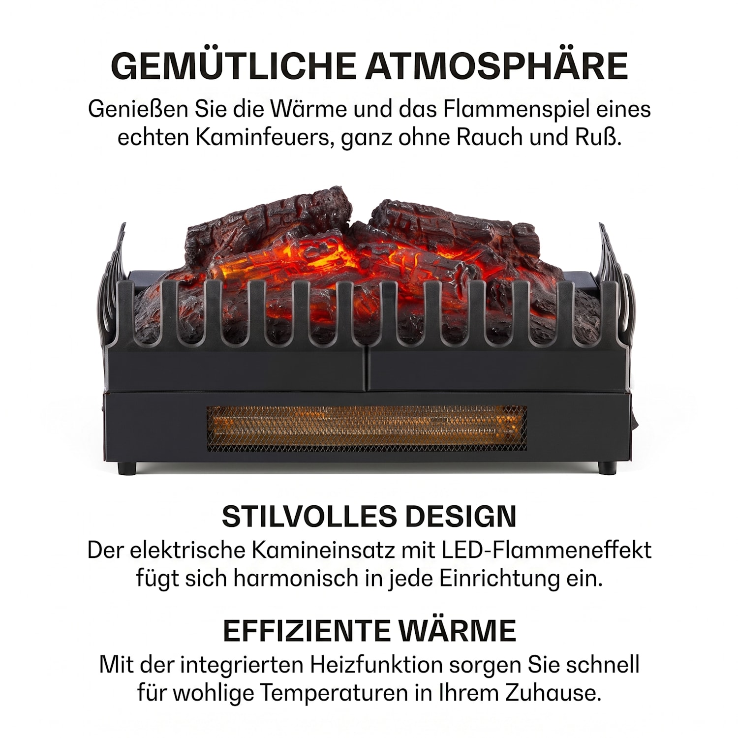 Kamini FX Elektrischer Kamin Kamineinsatz 1000/2000W 2W LED schwarz 45x23x22cm