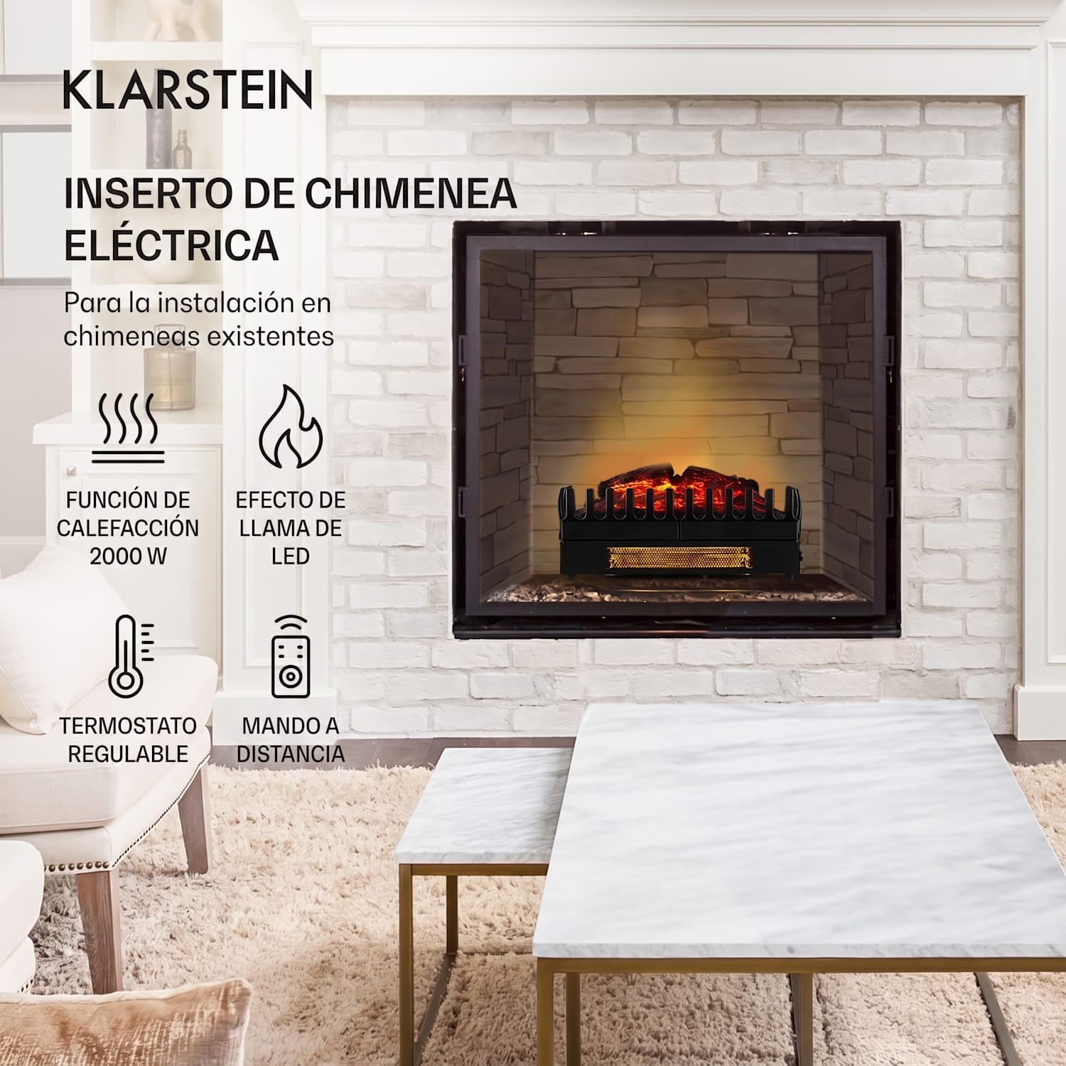 Kamini FX Chimenea eléctrica Estufa Calefactor Decoración 1000/2000W 2W LED 45x23x22cm