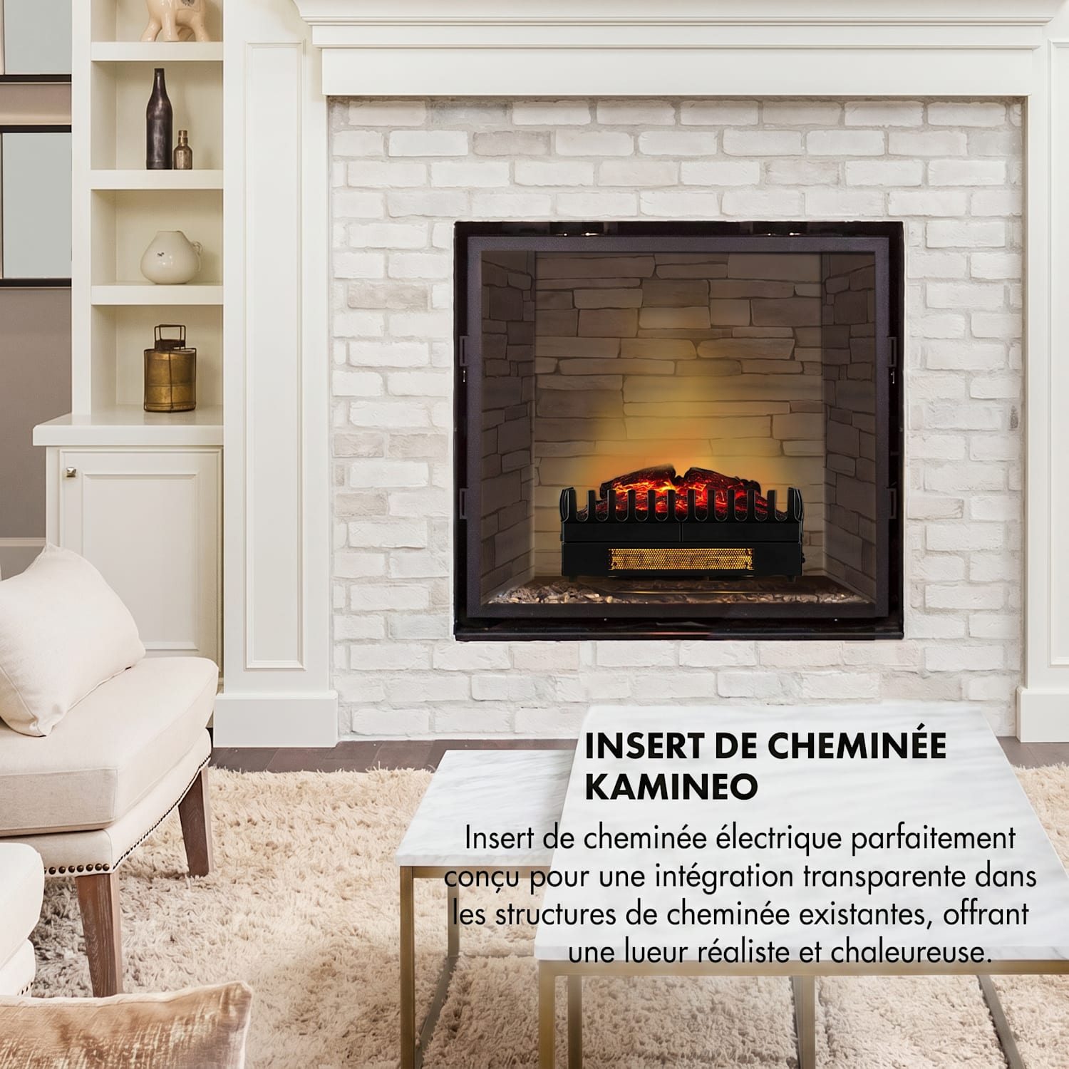 Kamini FX Cheminée électrique chauffage 1000 / 2000W 2W LED - noir 45x23x22cm