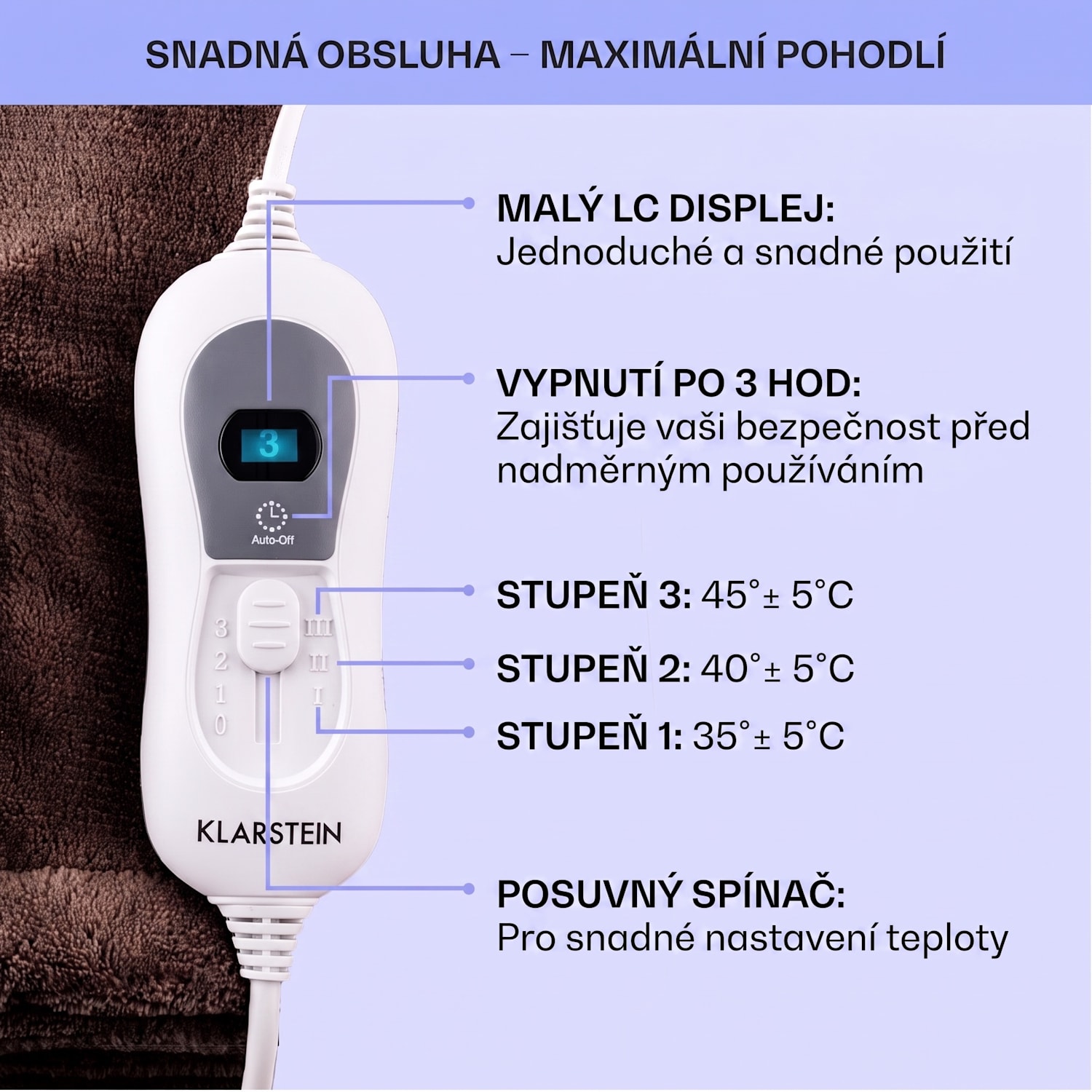 Dr. Watson XXL, výhřevná deka, 120 W, 200 x 180 cm, mikroplyš, hnědá Zemitá hnědá | XXL