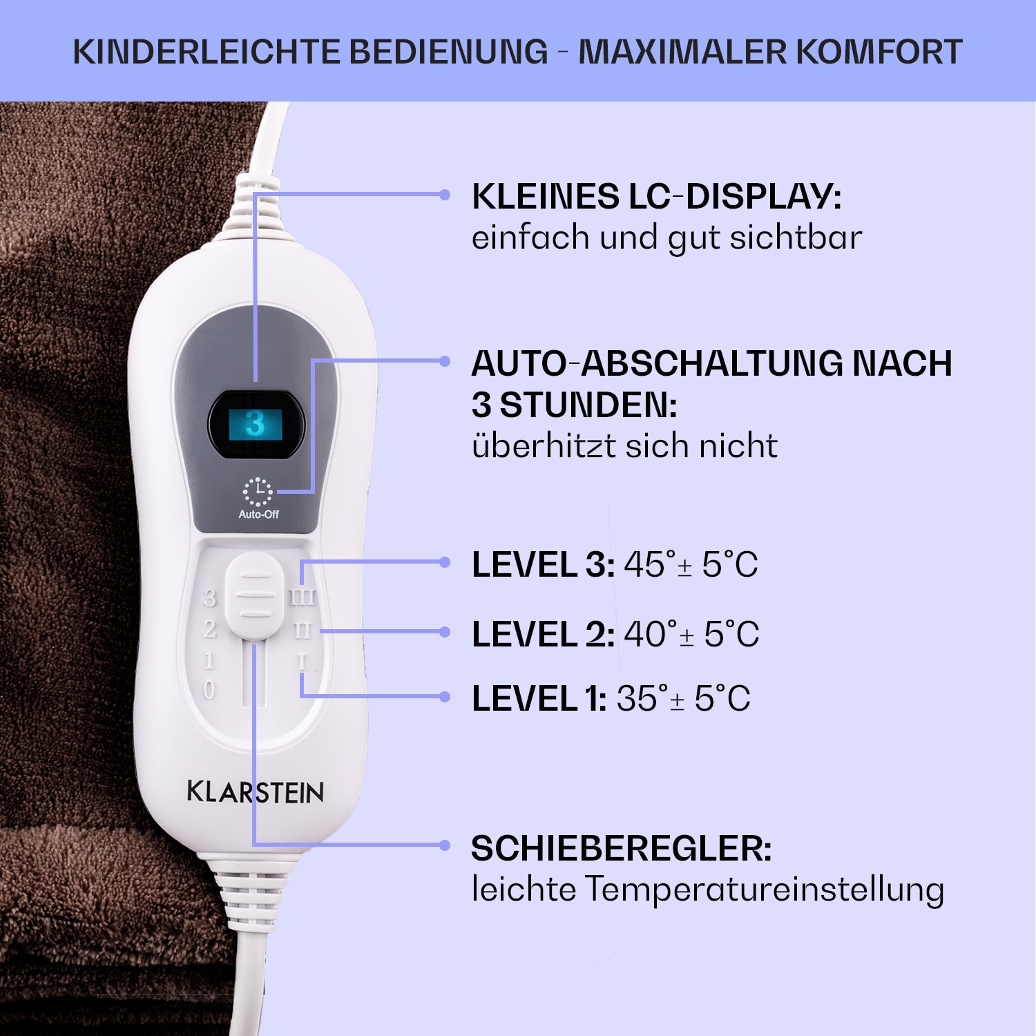 Dr. Watson XXL Heizdecke 3 Stufen waschbar 200x180cm Mikroplüsch 