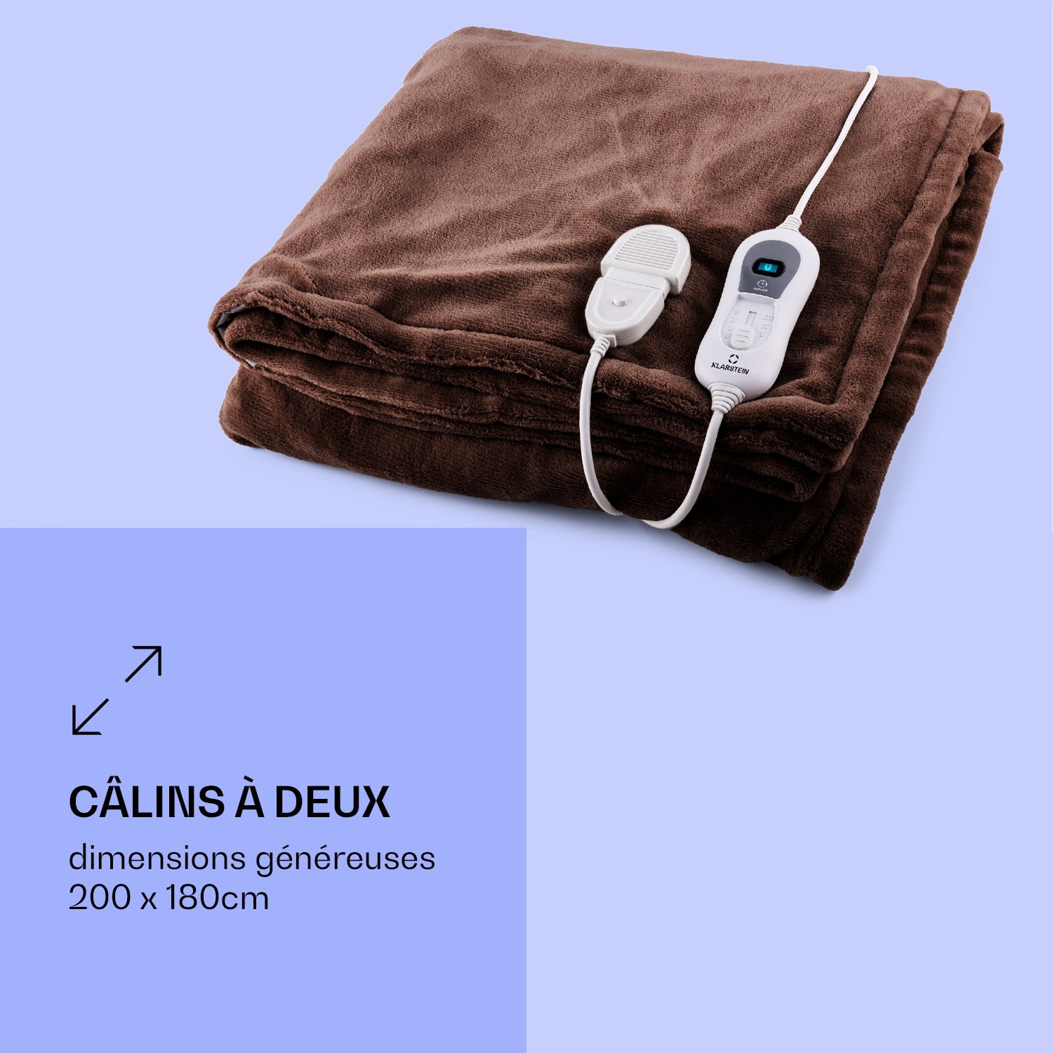 Dr. Watson XL Couverture électrique 3 niveaux de puissance lavable 200x180cm micro-pelucheux Brun Terre | XXL