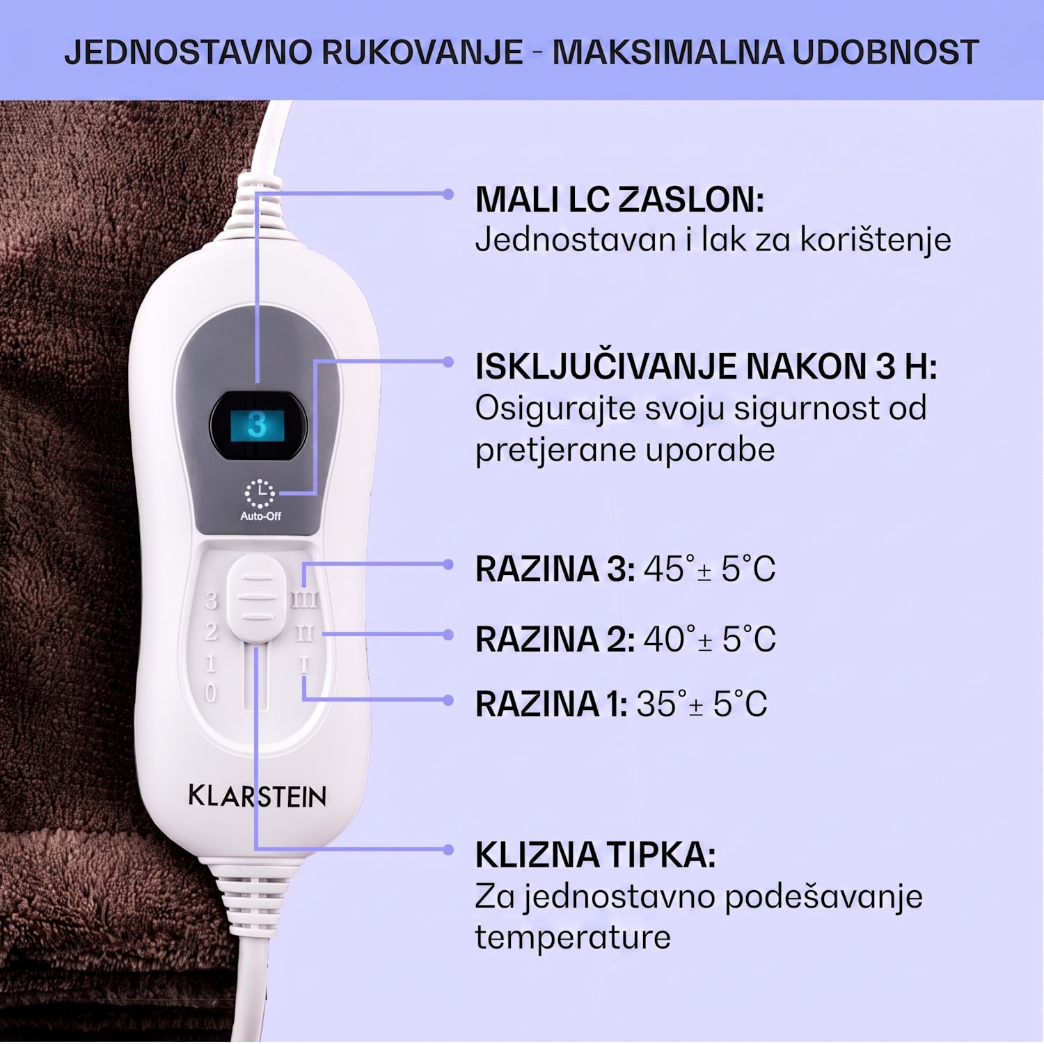 Dr. Watson XXL, električna deka, 3 razine snage, periva, 200x180cm, mikro pliš Zemljasto smeđa | XXL
