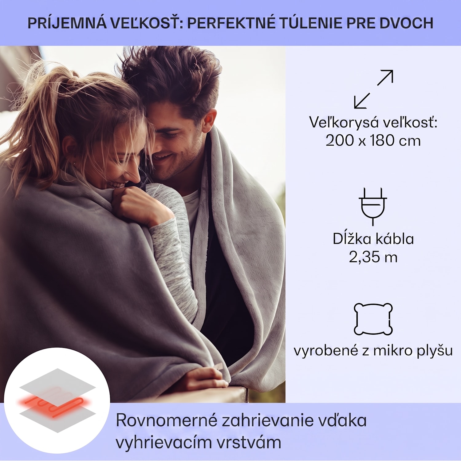 Dr. Watson XXL, vyhrievacia deka, 3 stupne ohrevu, prateľná, 200 x 180 cm, mikroplyš Zemitá hnedá | XXL