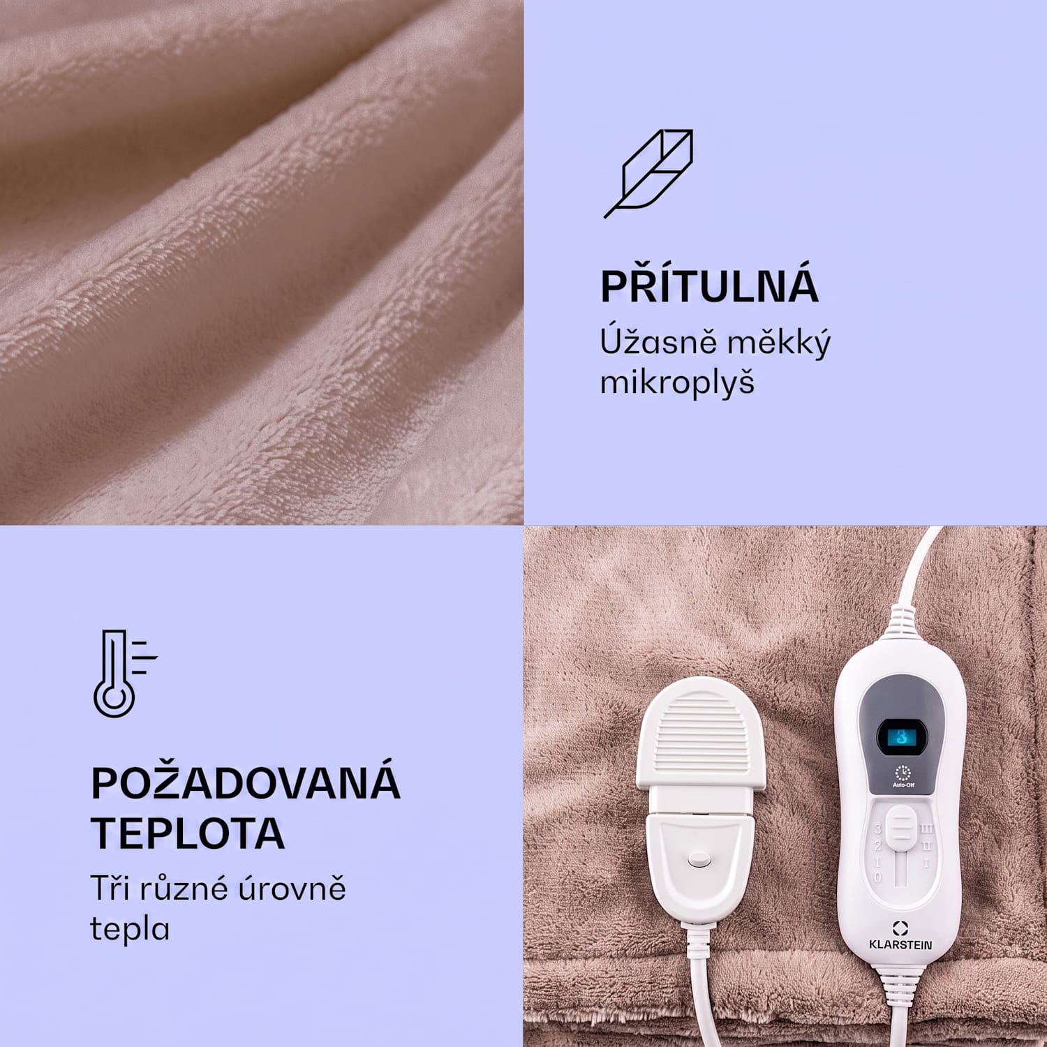 Dr. Watson XXL, výhřevná deka, 120 W, 200 x 180 cm, mikroplyš, béžová Teplá taupe | XXL
