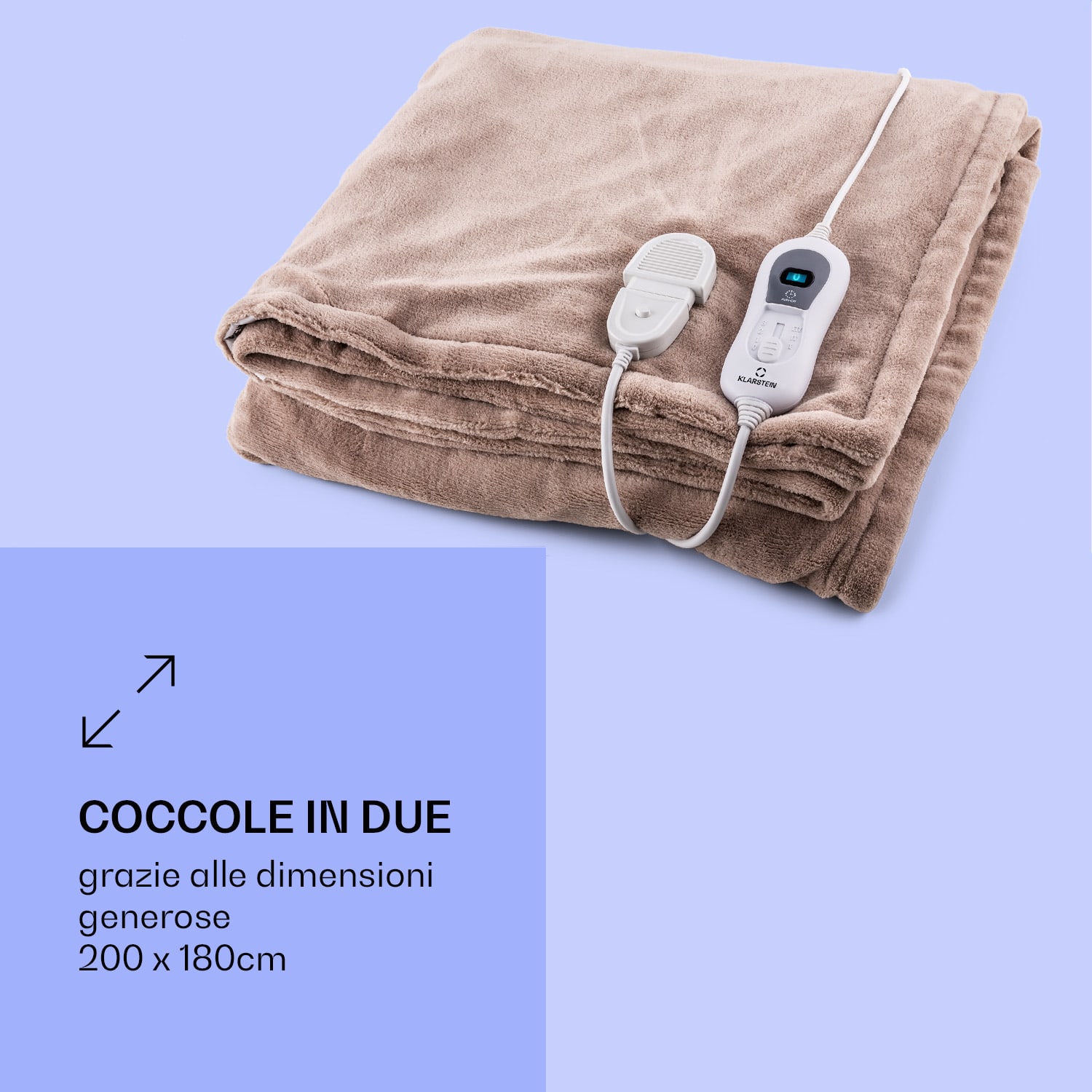 Dr. Watson XXL - Termocoperta, 3 livelli di potenza, lavabile, 200 x 180 cm, micro peluche Taupe caldo | XXL