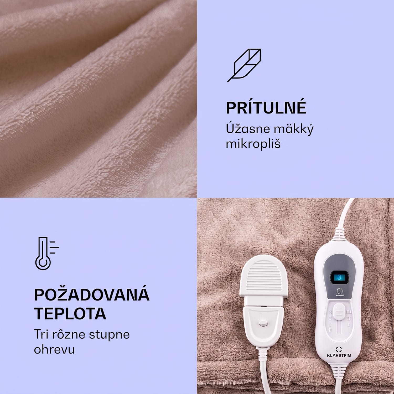 Dr. Watson XXL, vyhrievacia deka, 3 stupne ohrevu, prateľná, 200 x 180 cm, mikroplyš Teplá taupe | XXL