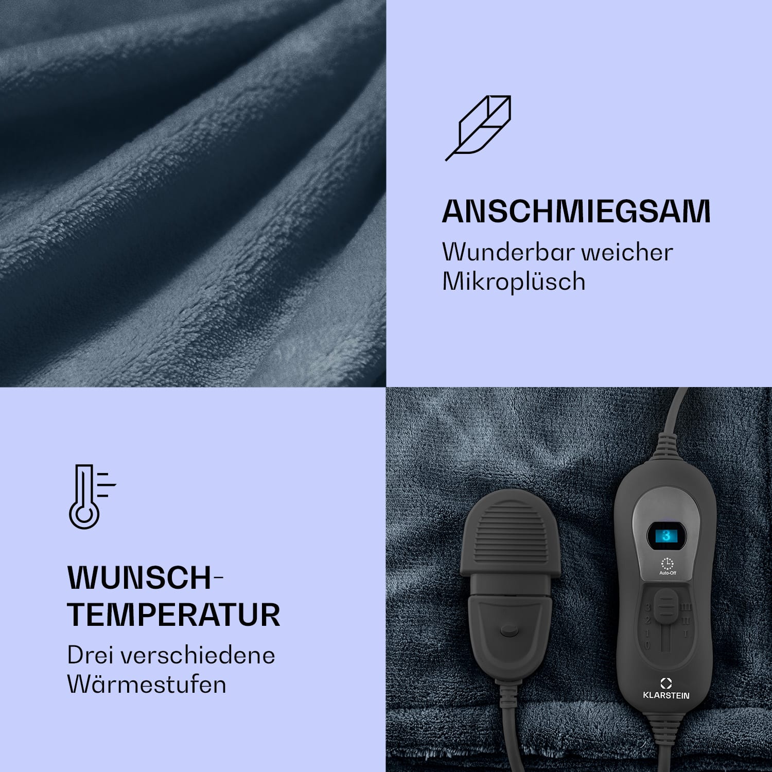 Dr. Watson XL Heizdecke 120 W 3 Stufen 180 x 130 cm Bedienteil 