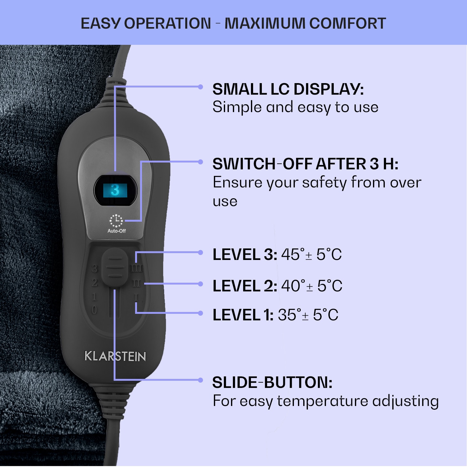 Dr. Watson XL Electric Blanket 120 W 3 Temperature Levels 180 x 130 cm Control Panel 