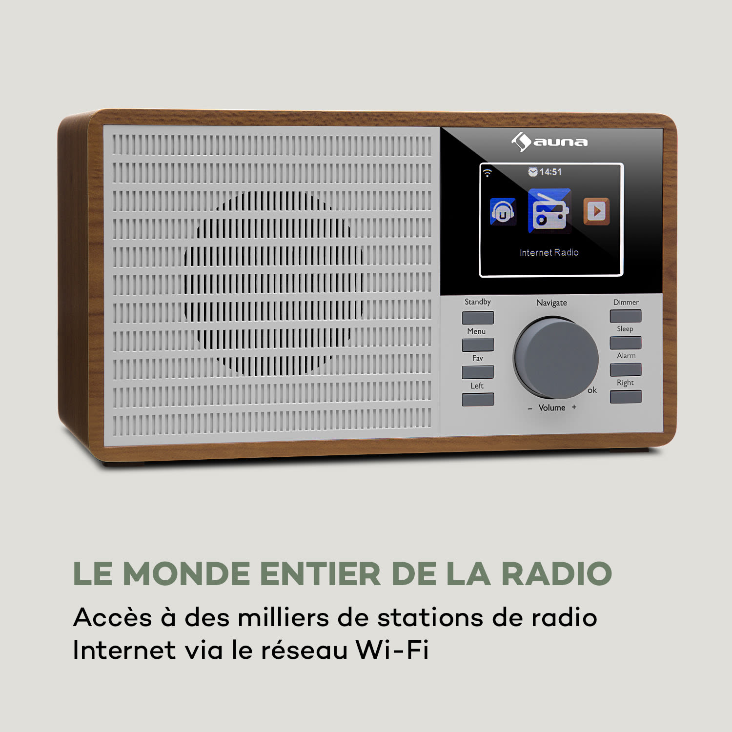 IR-160 Radio internet WiFi USB AUX UPnP 2.8" écran TFT télécommande -marron 