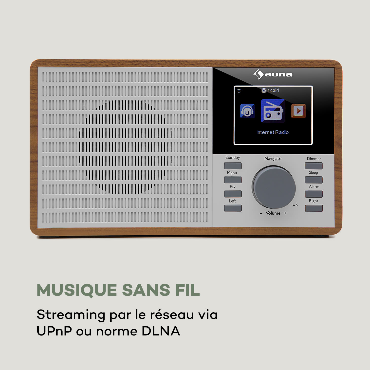 IR-160 Radio internet WiFi USB AUX UPnP 2.8" écran TFT télécommande -marron 