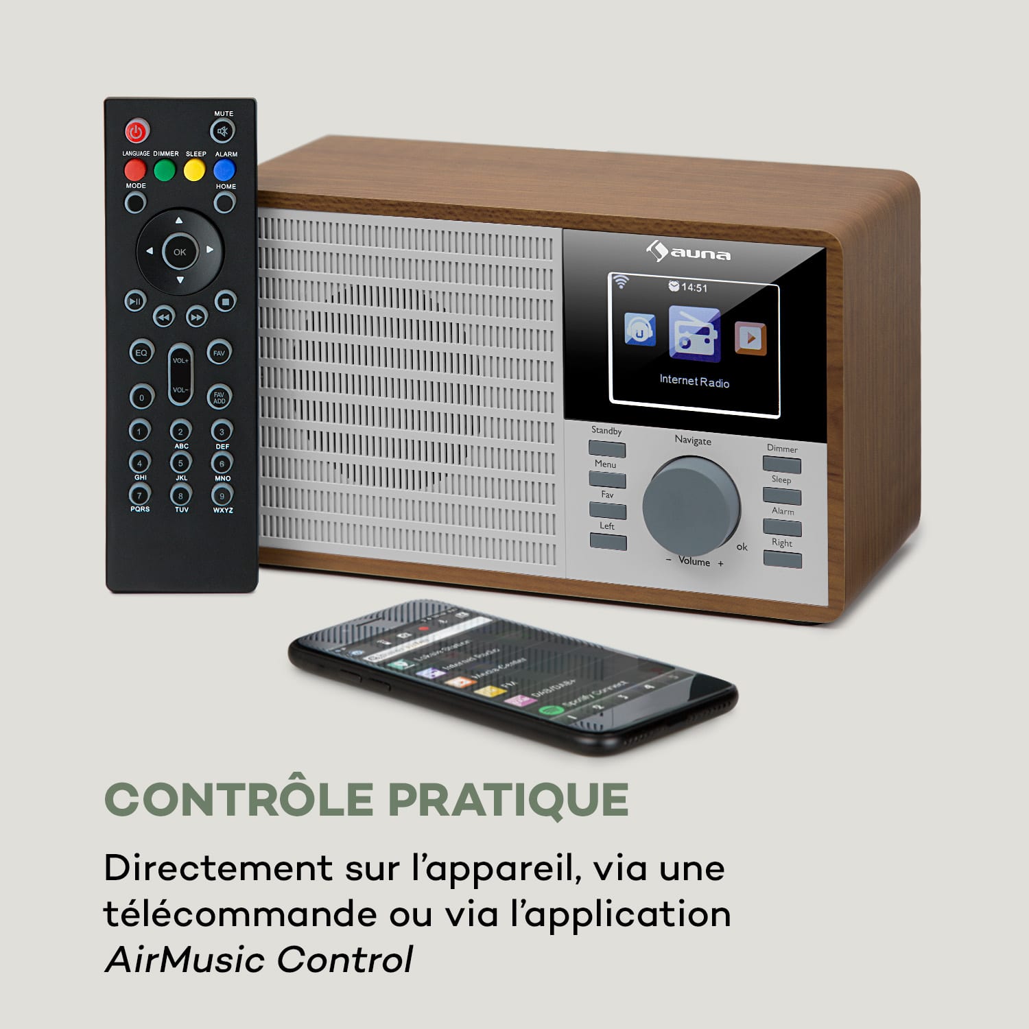 IR-160 Radio internet WiFi USB AUX UPnP 2.8" écran TFT télécommande -marron 