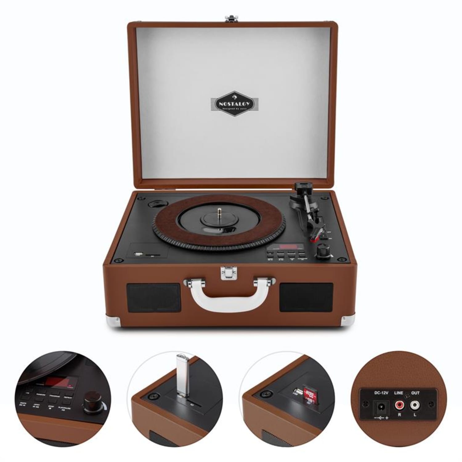 Peggy Sue CD kannettava retro CD levysoitin CD USB SD tumman ruskea Ruskea