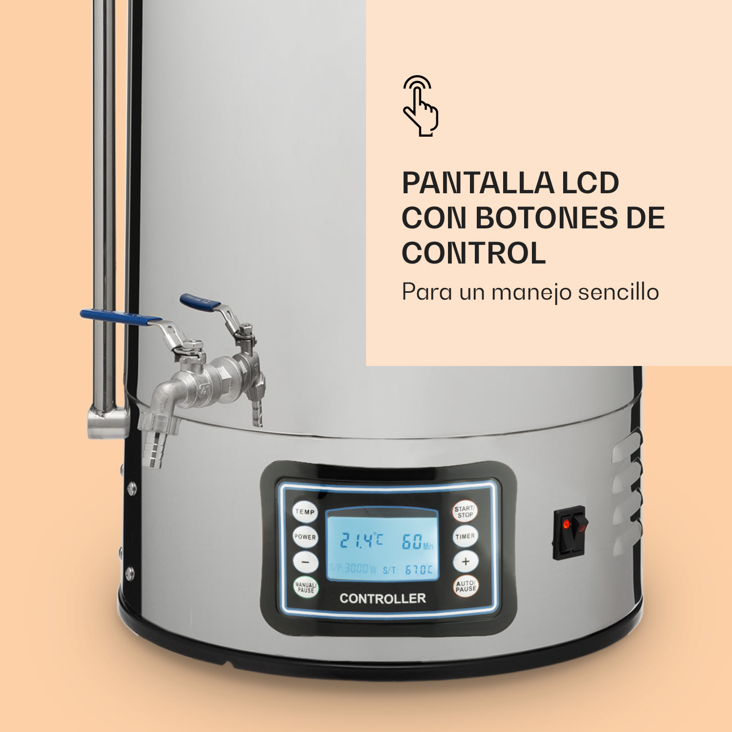 Caldera de maceración Mundschenk XXL sistema de elaboración de cerveza 3000W 50l 304 acero inoxidable XXL | Plata Metálica
