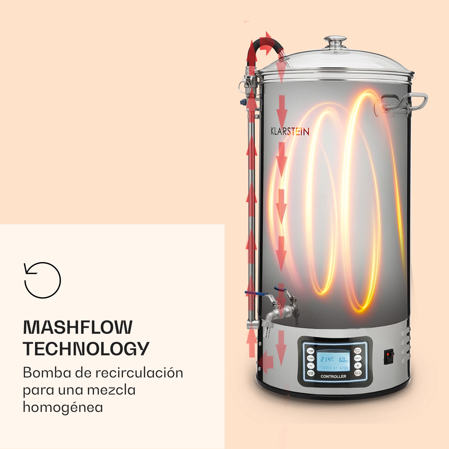 Caldera de maceración Mundschenk XXL sistema de elaboración de cerveza 3000W 50l 304 acero inoxidable XXL | Plata Metálica