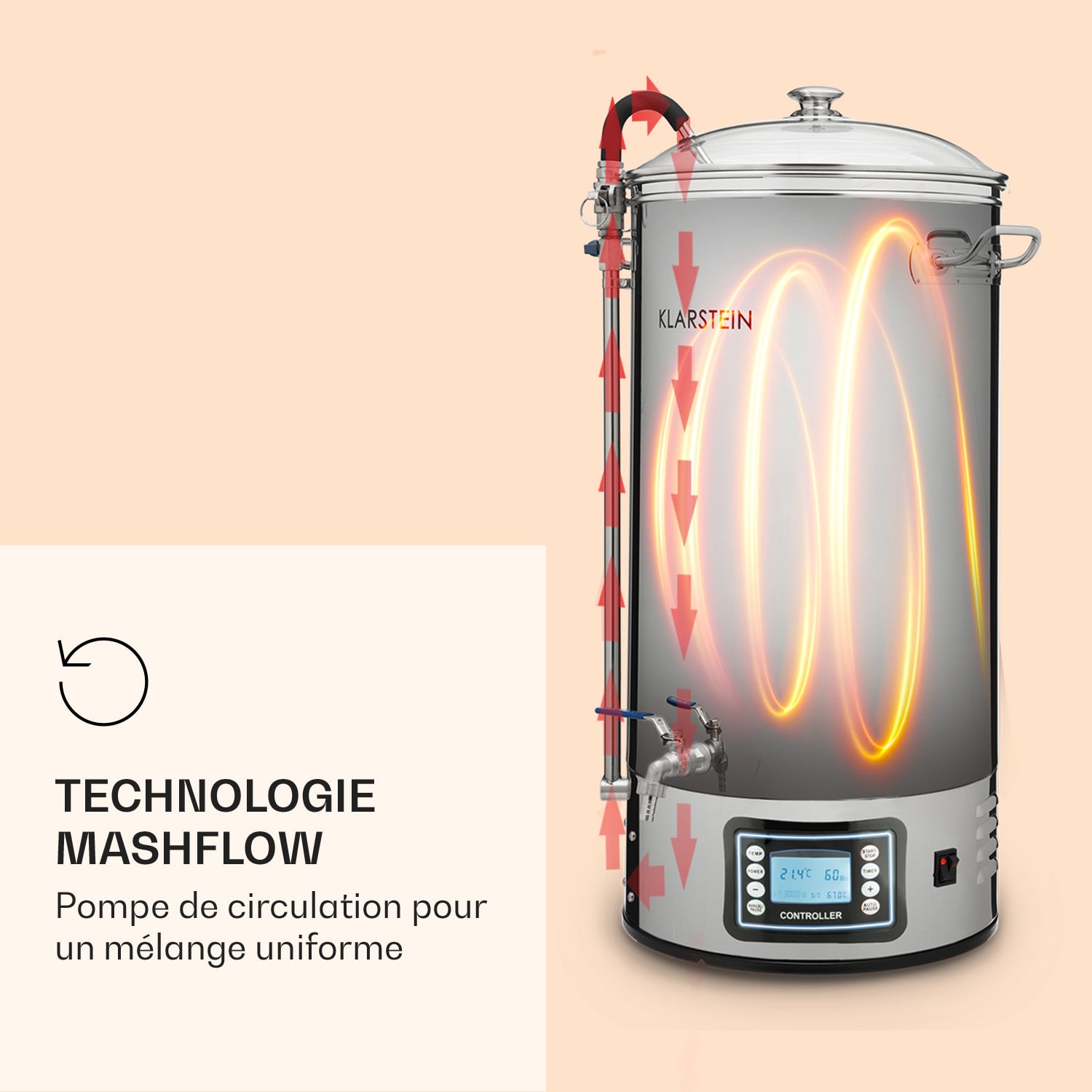 Mundschenk XXL cuve de brassage 3000 W 50l en acier inoxydable 304 XXL | Argent Métallisé