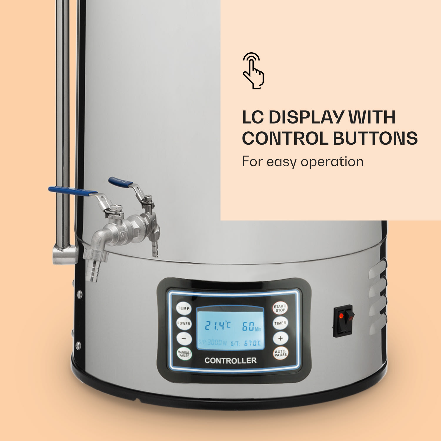 Mundschenk XXL, sörfőző üst, 50 l, 2500 W, sörfőző készülék - szett, rozsdamentes acél XXL | Ezüst metál