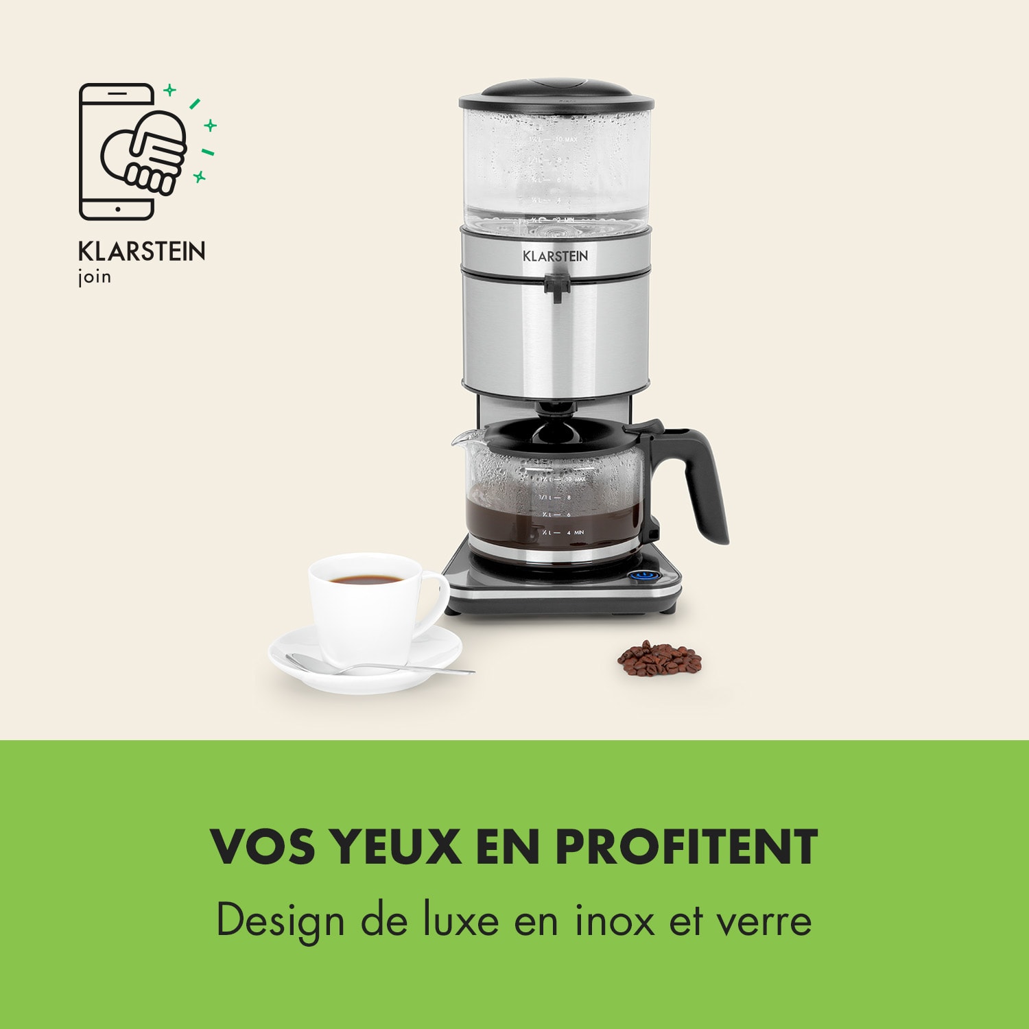 Soulmate Machine à café cafetière filtre 10 tasses 1800W verre & inox 