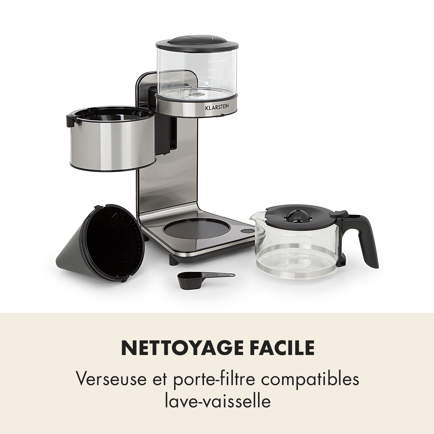 Soulmate Machine à café cafetière filtre 10 tasses 1800W verre & inox 