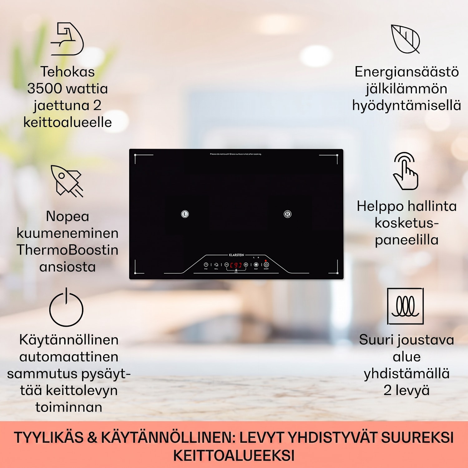Deejay induktiokeittolevy 3500 W lasikeramiikkaa kosketus musta 