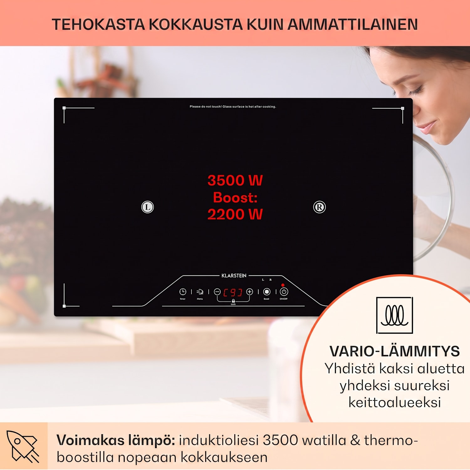 Deejay induktiokeittolevy 3500 W lasikeramiikkaa kosketus musta 