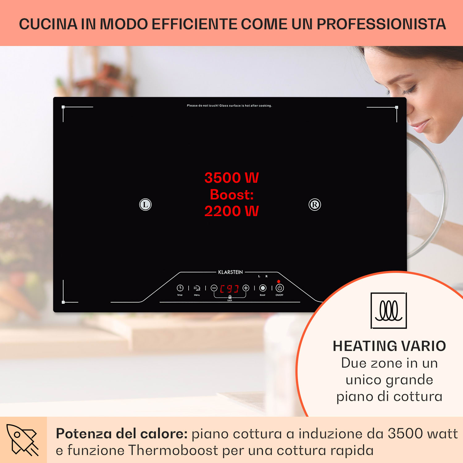 Deejay Piano Cottura a Induzione con Spazio Libero 3500 W Vetroceramica Touch Nero 