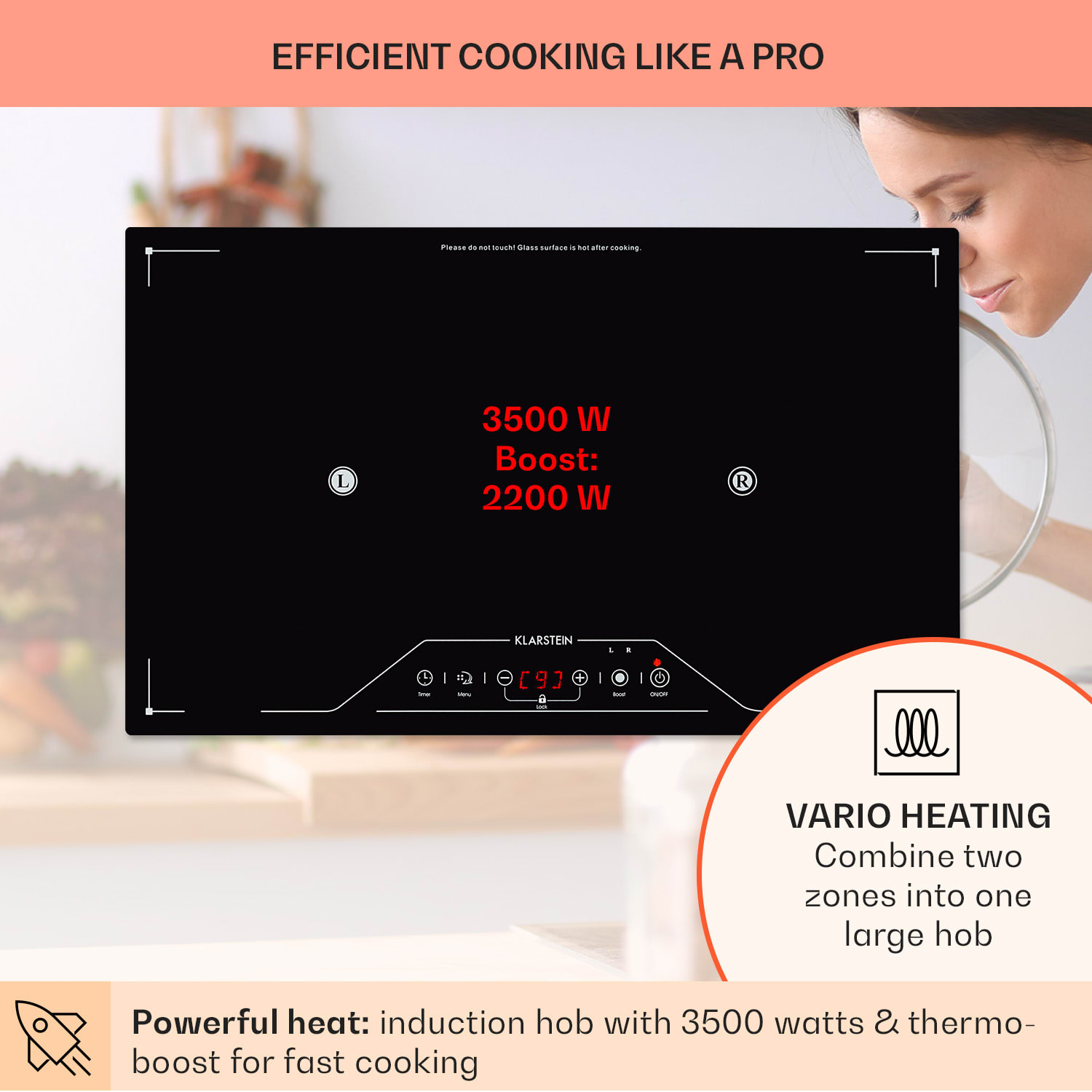 Deejay vrije zone inductiekookveld 3500 W glaskeramiek touch - zwart 