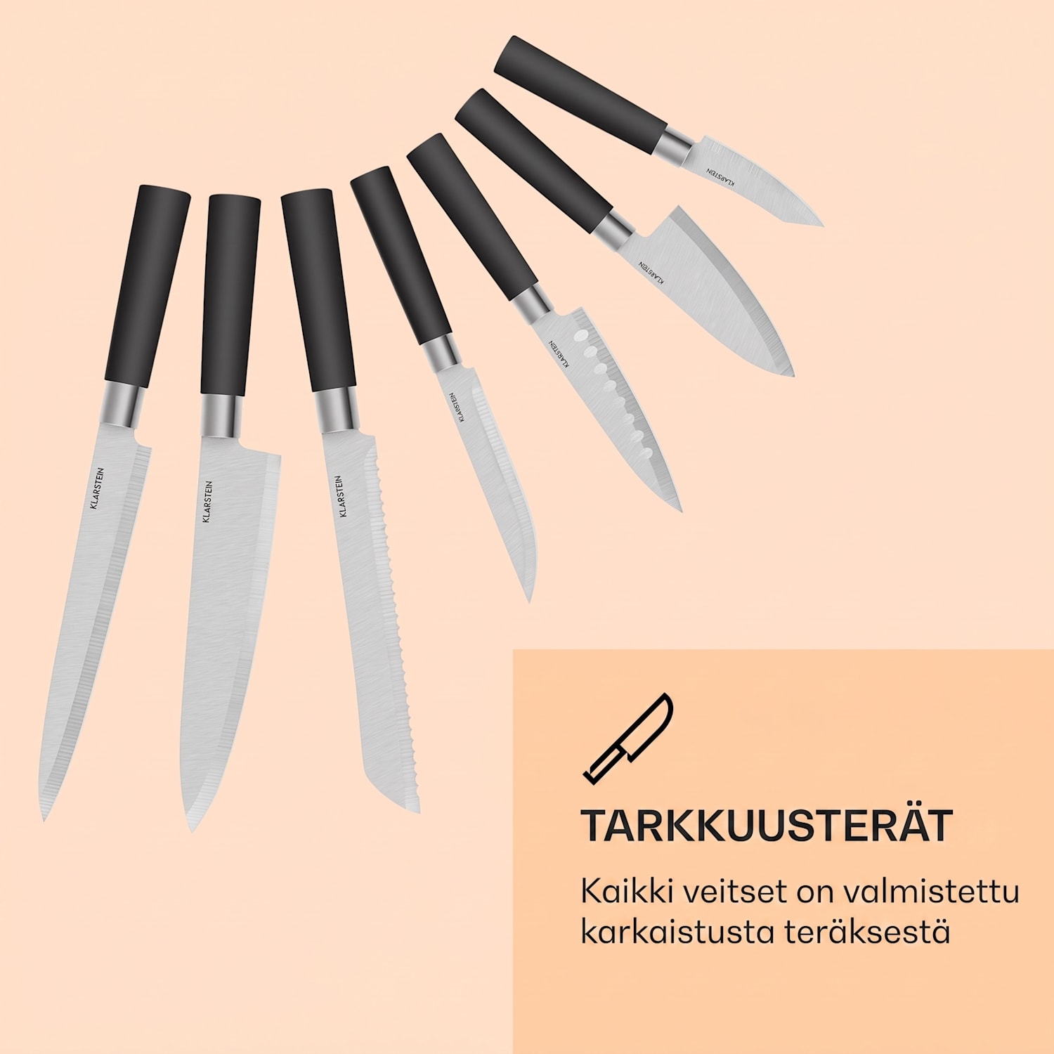 Kitano 8-osainen Veitsisetti tukki 7 veistä terästä ylellinen puutukki Musta