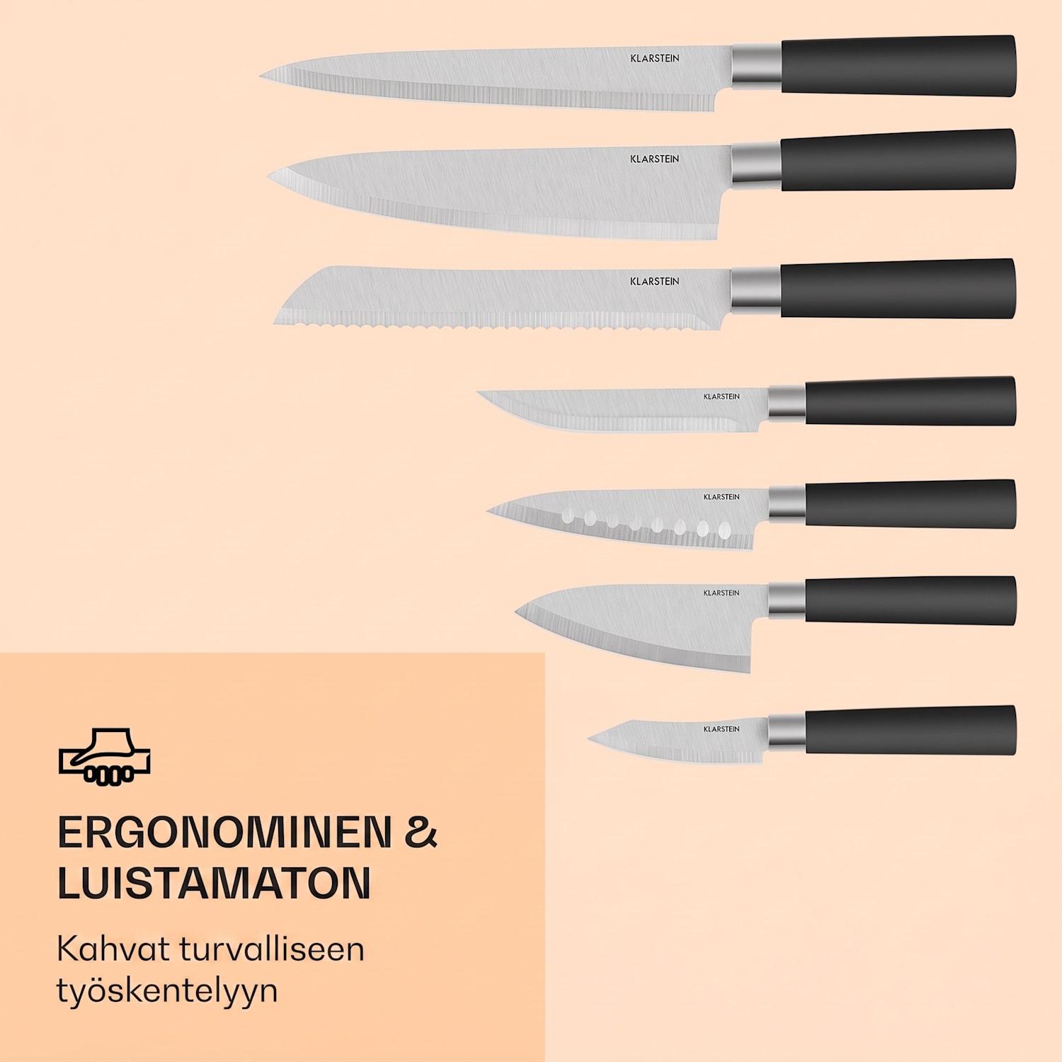 Kitano 8-osainen Veitsisetti tukki 7 veistä terästä ylellinen puutukki Musta