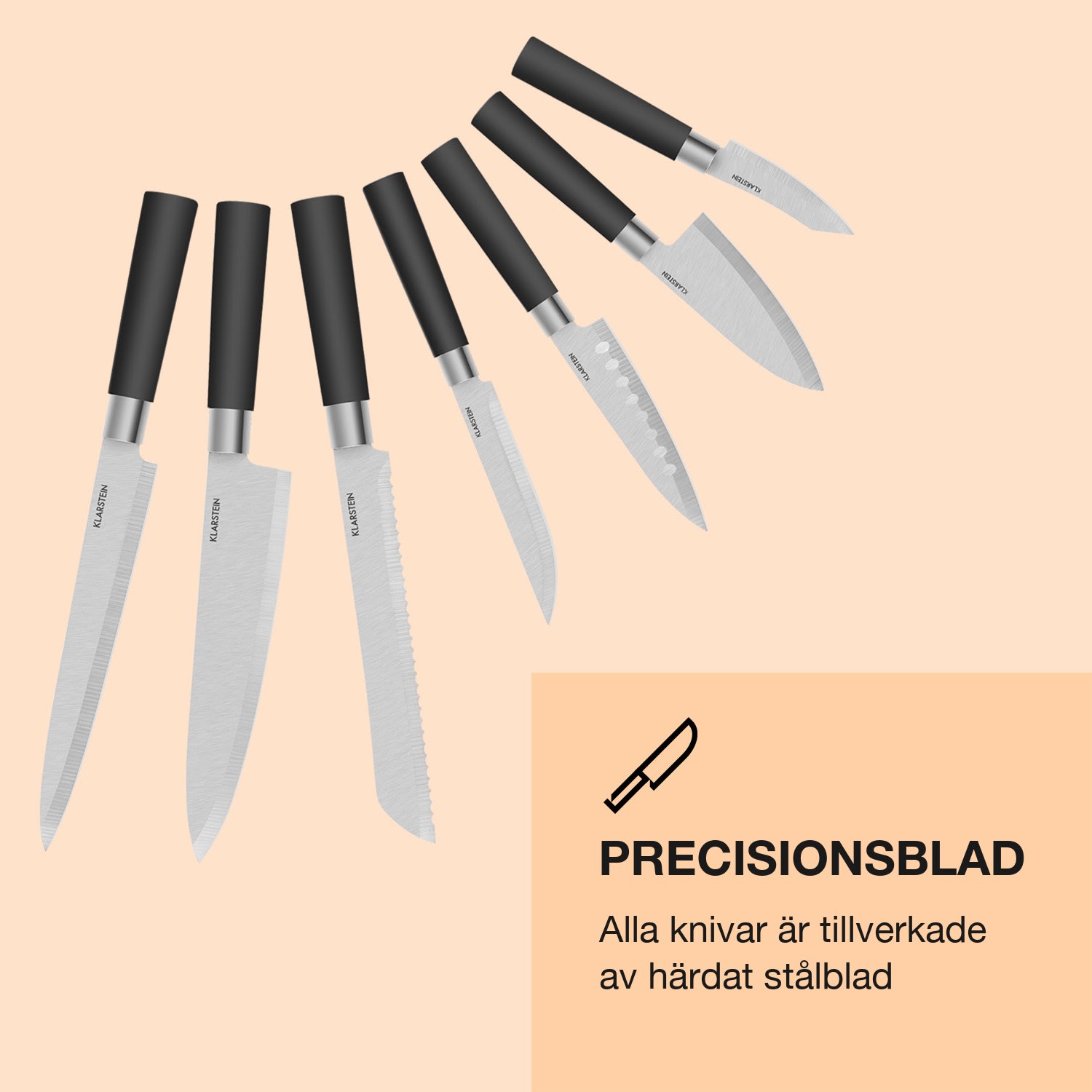 Kitano 8 delar Knivset med knivblock 7 knivar stål ädel knivblock i trä 