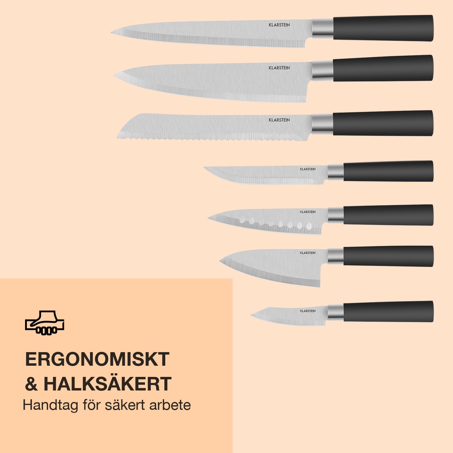 Kitano 8 delar Knivset med knivblock 7 knivar stål ädel knivblock i trä 