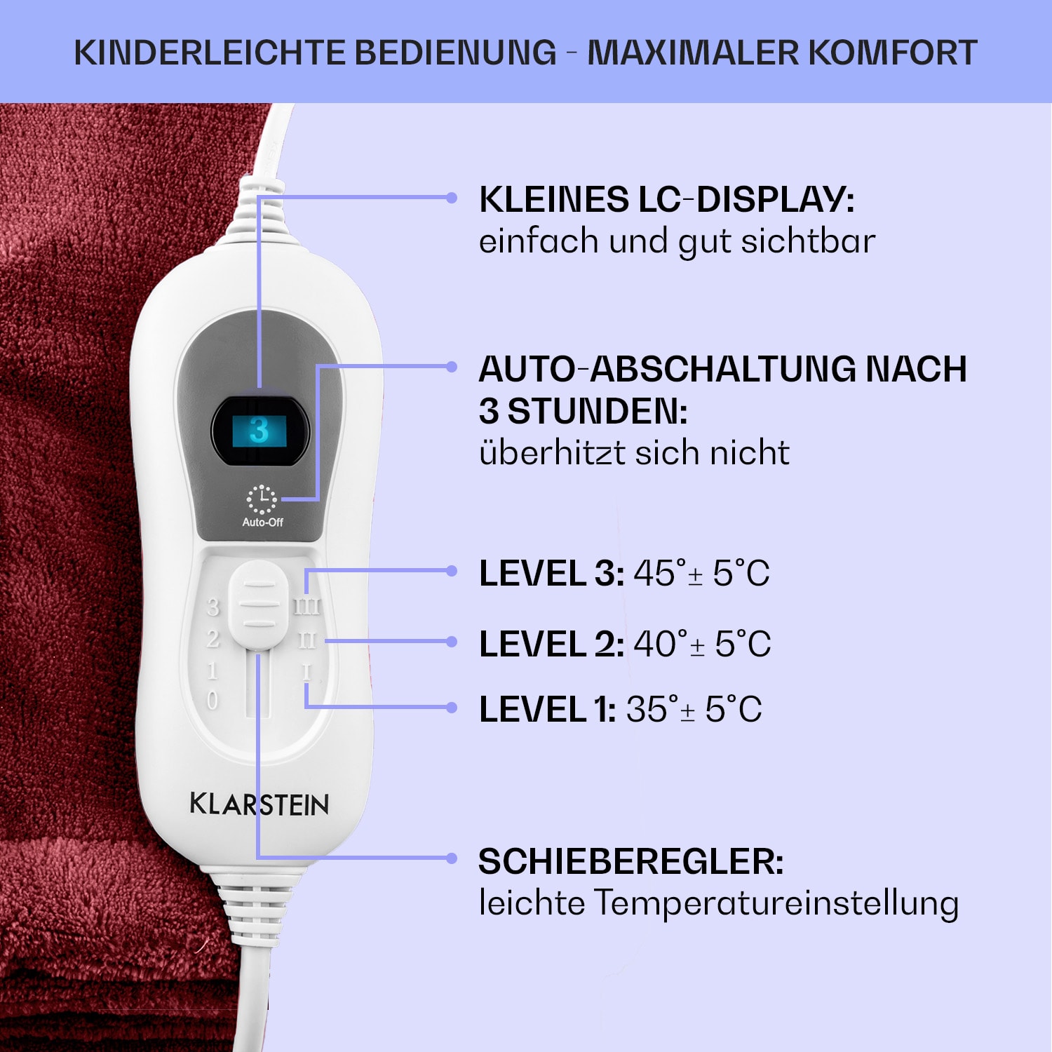 Dr. Watson XL Heizdecke 120 W 3 Stufen 180 x 130 cm Bedienteil 