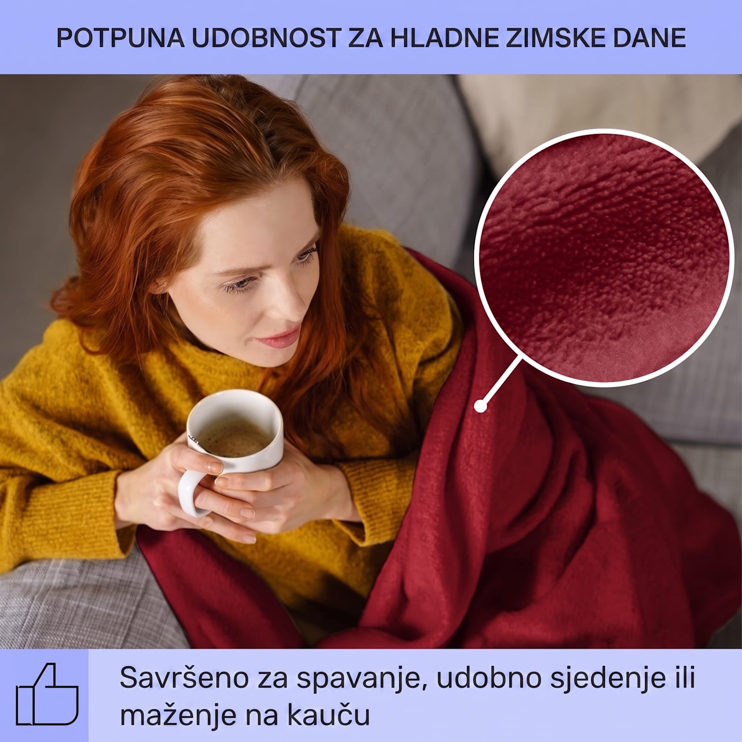 DR. WATSON, 120 W, 180 x 130 cm, grijača deka, periva, bordo Vino | XL