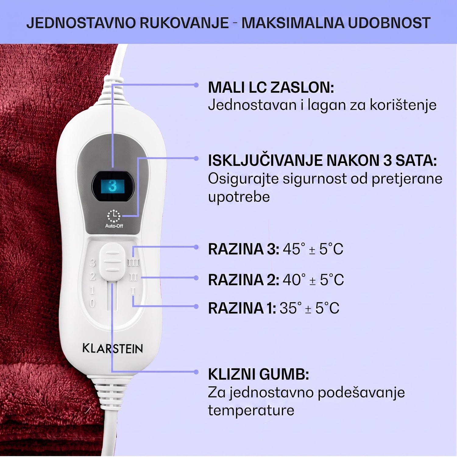 DR. WATSON, 120 W, 180 x 130 cm, grijača deka, periva, bordo Vino | XL