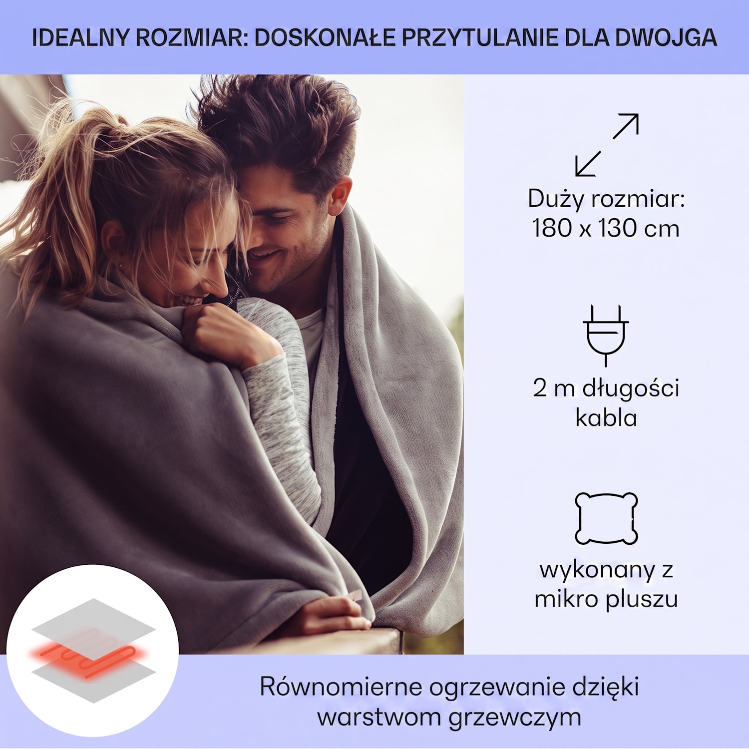 Dr.Watson koc elektryczny 120 W nadający się do prania 180x130cm mikro Wino | XL