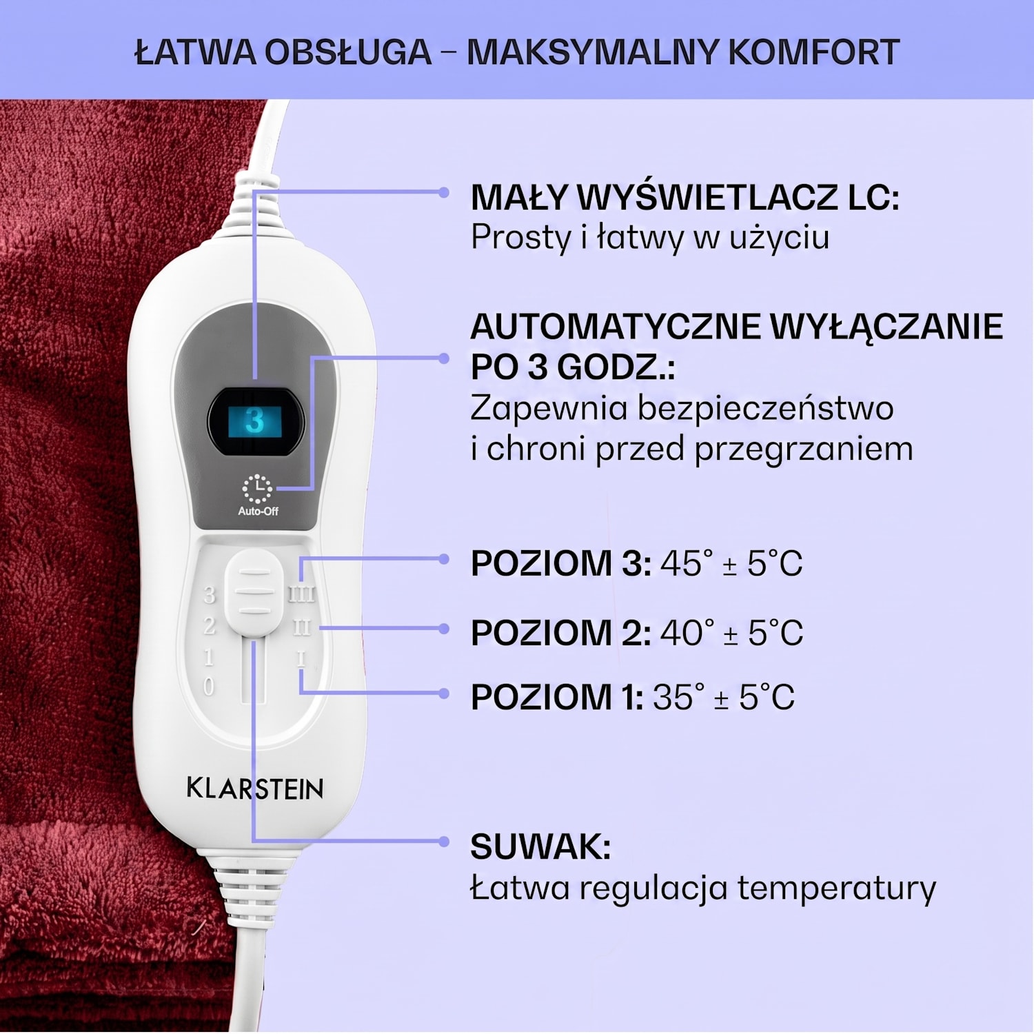 Dr.Watson koc elektryczny 120 W nadający się do prania 180x130cm mikro Wino | XL