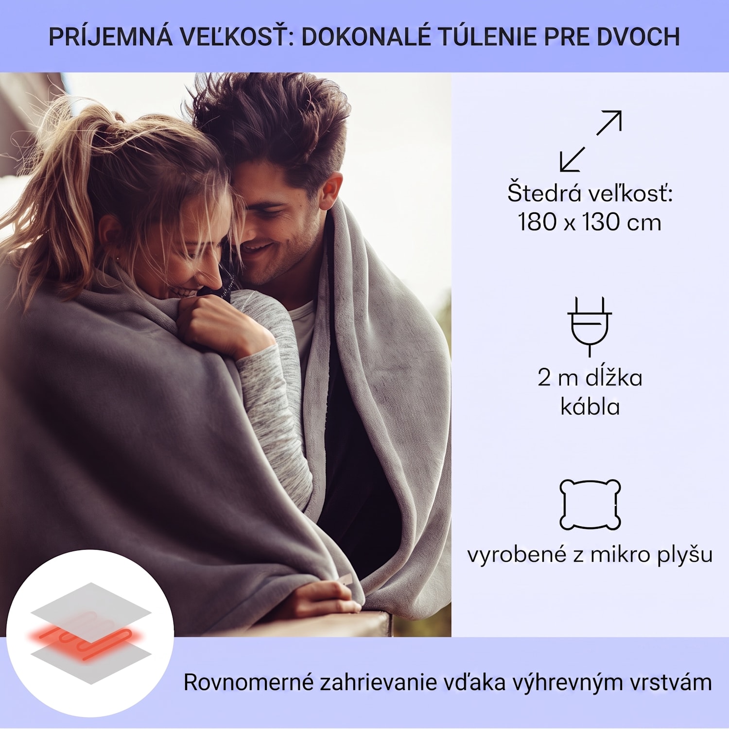 Dr. Watson XL, vyhrievacia deka, 120 W, 180 x 130 cm, prateľná, mikroplyš, vínová Vínová | XL