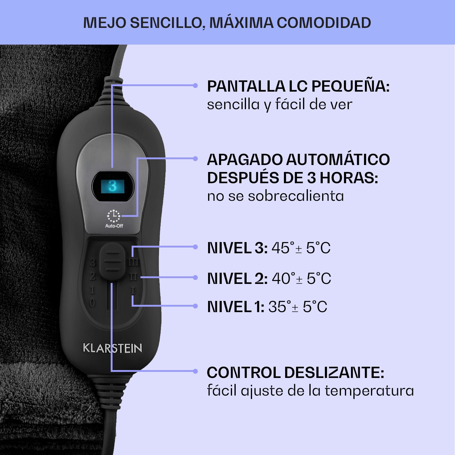 Dr. Watson XL Manta eléctrica 120 W 3 intensidades 180 x 130 cm Mando 