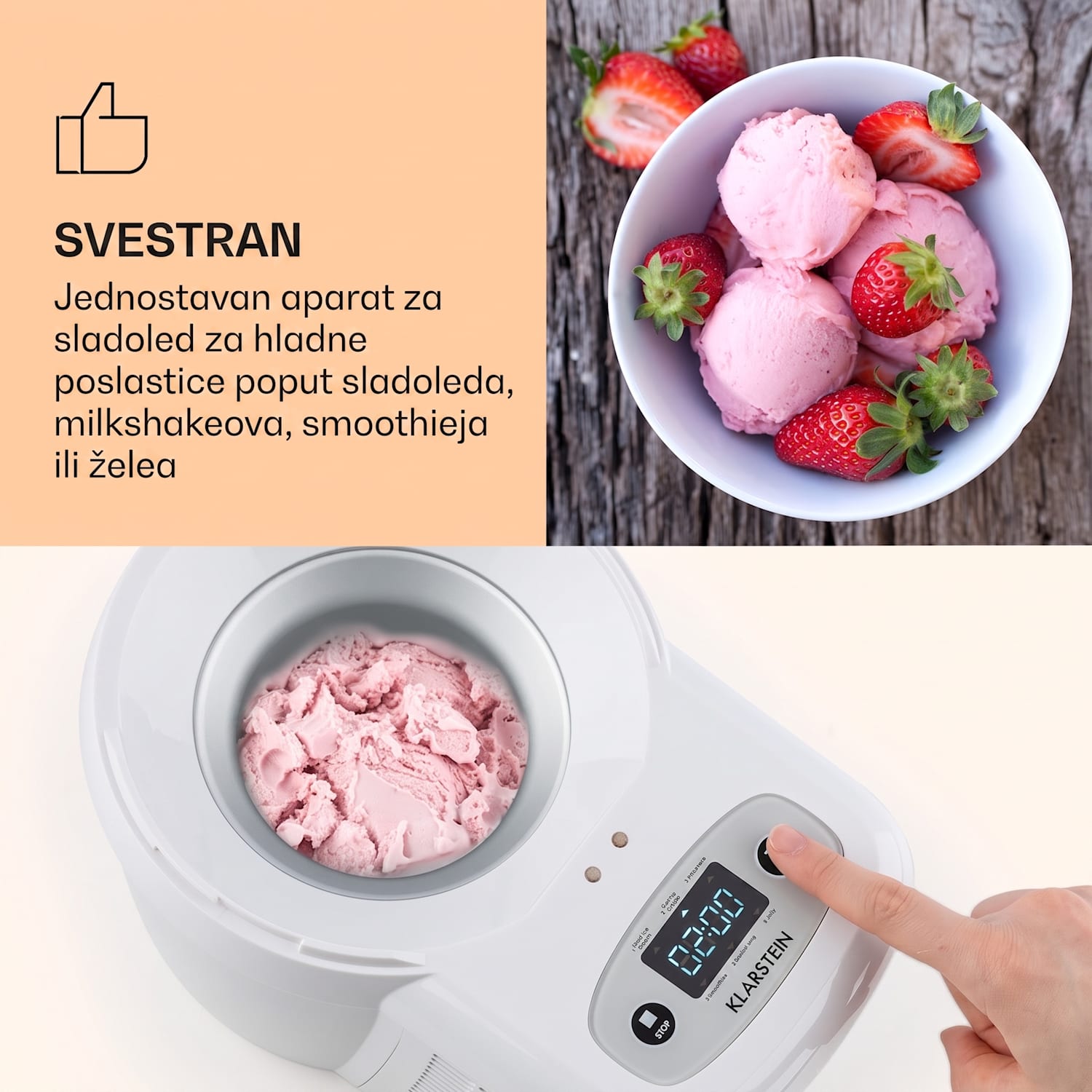 Schneeflöckchen, aparat za izradu sladoleda, termoelektrični, 700 ml, tihi rad, bijela boja 