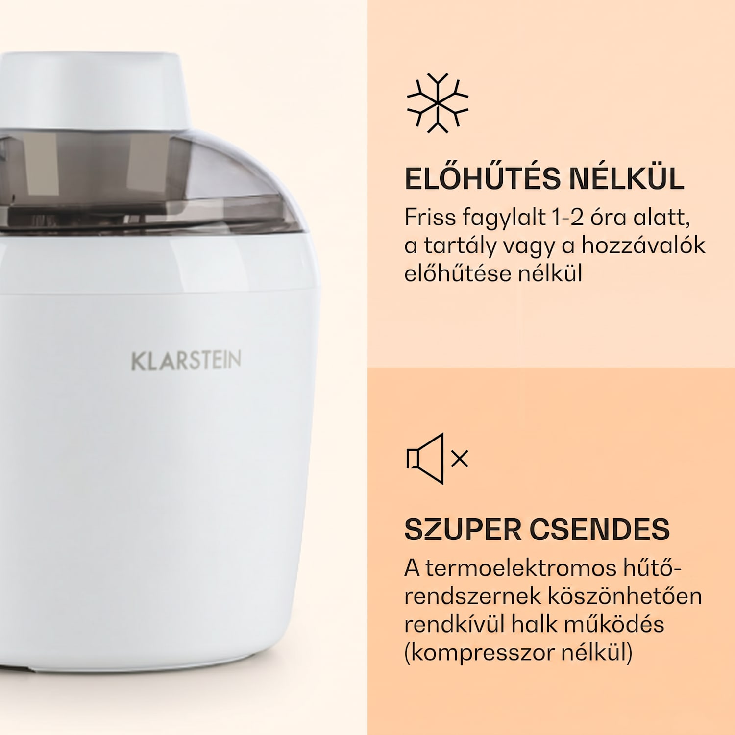 Schneeflöckchen, fagylaltgép, termoelektromos, 700 ml, halk, fehér 