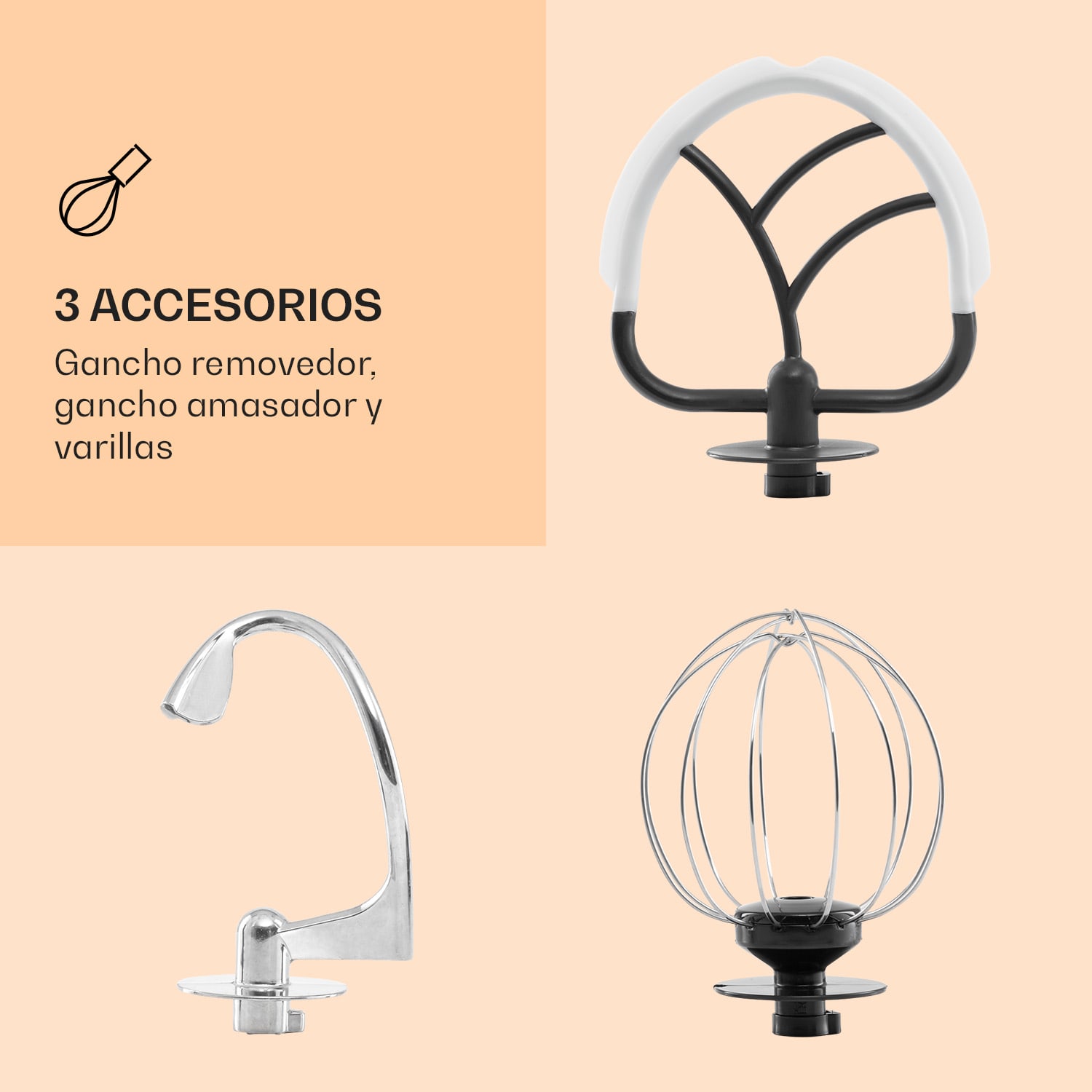 Procesador de alimentos Bella Argentea 2G 1800 W 5 litros Gancho mezclador, batidor Plata Metálica