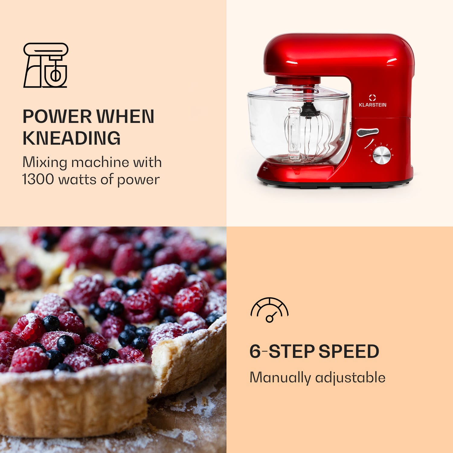 Bella Rossa 2G Processador de Alimentos 1800 W 6 níveis sistema de mistura giratório Vermelho
