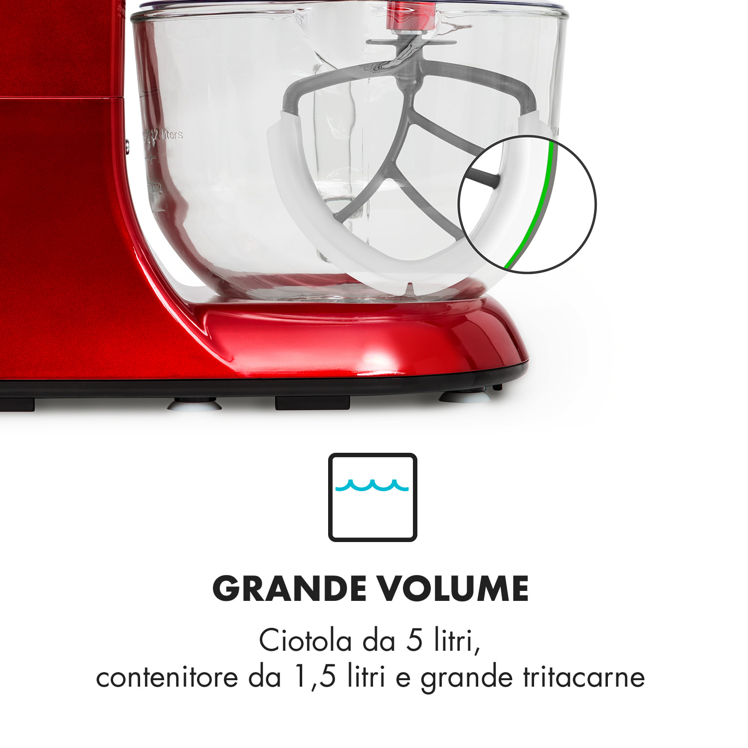 Lucia Rossa 2G Robot da Cucina Mixer Tritacarne 1800W senza BPA 